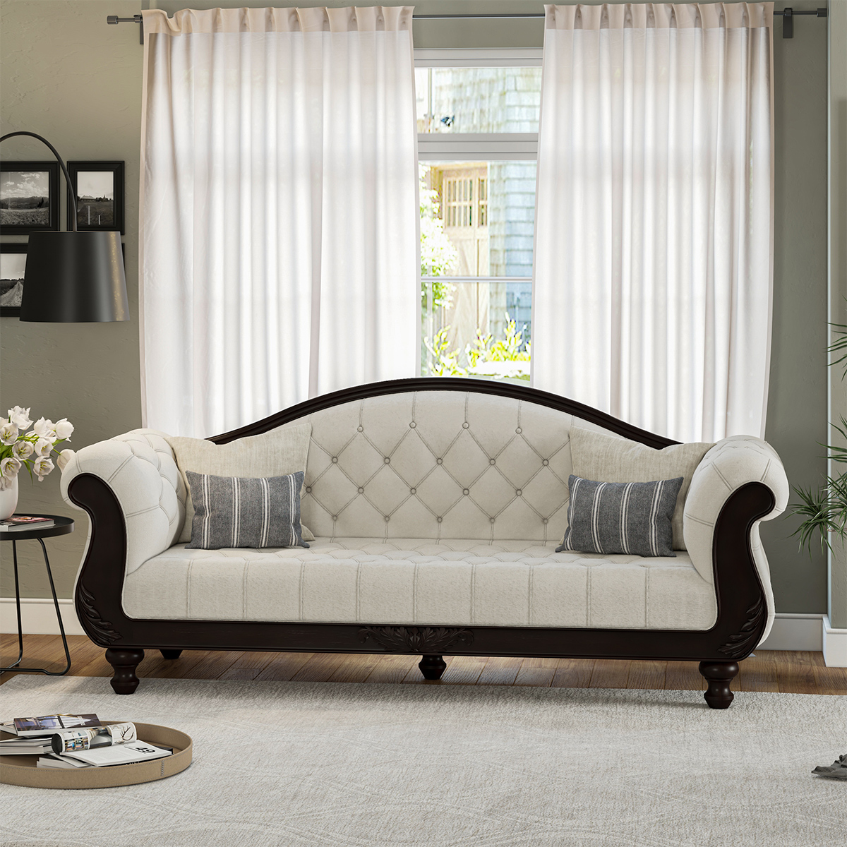 Carson Traditional Upholstered 3 Seater Tufted Chesterfield Sofa