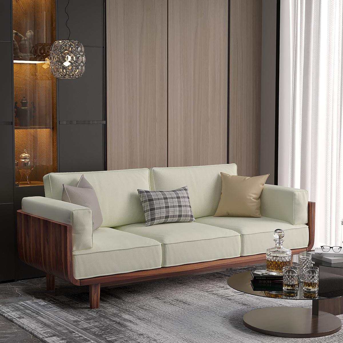 Hemet Living Room 3 Seater Mid Century Modern Sofa