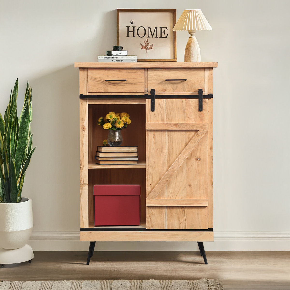 Alexandria Mid Century Modern Farmhouse Storage Cabinet