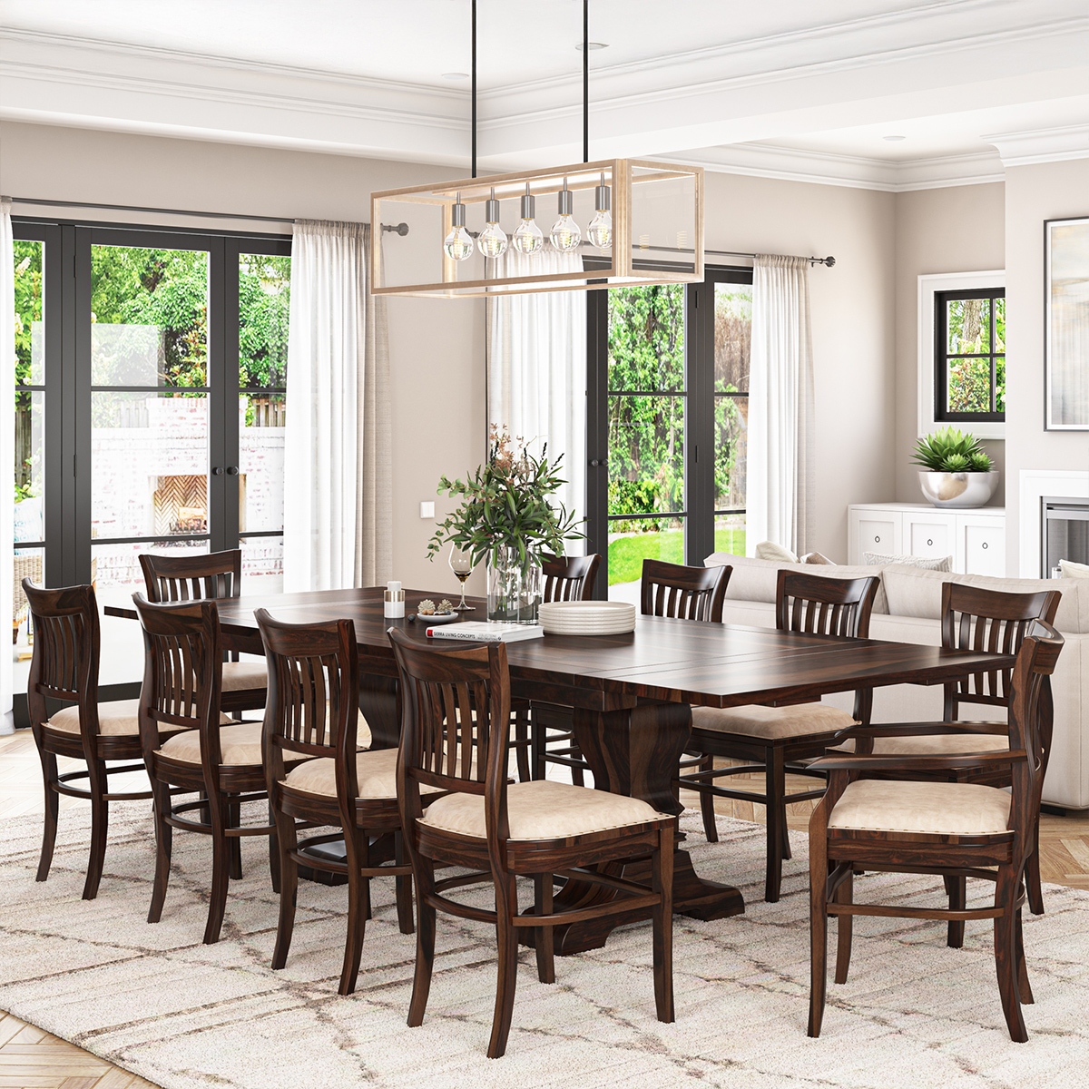 Chantilly Chic Solid Wood Extendable Dining Table Set For 8-10