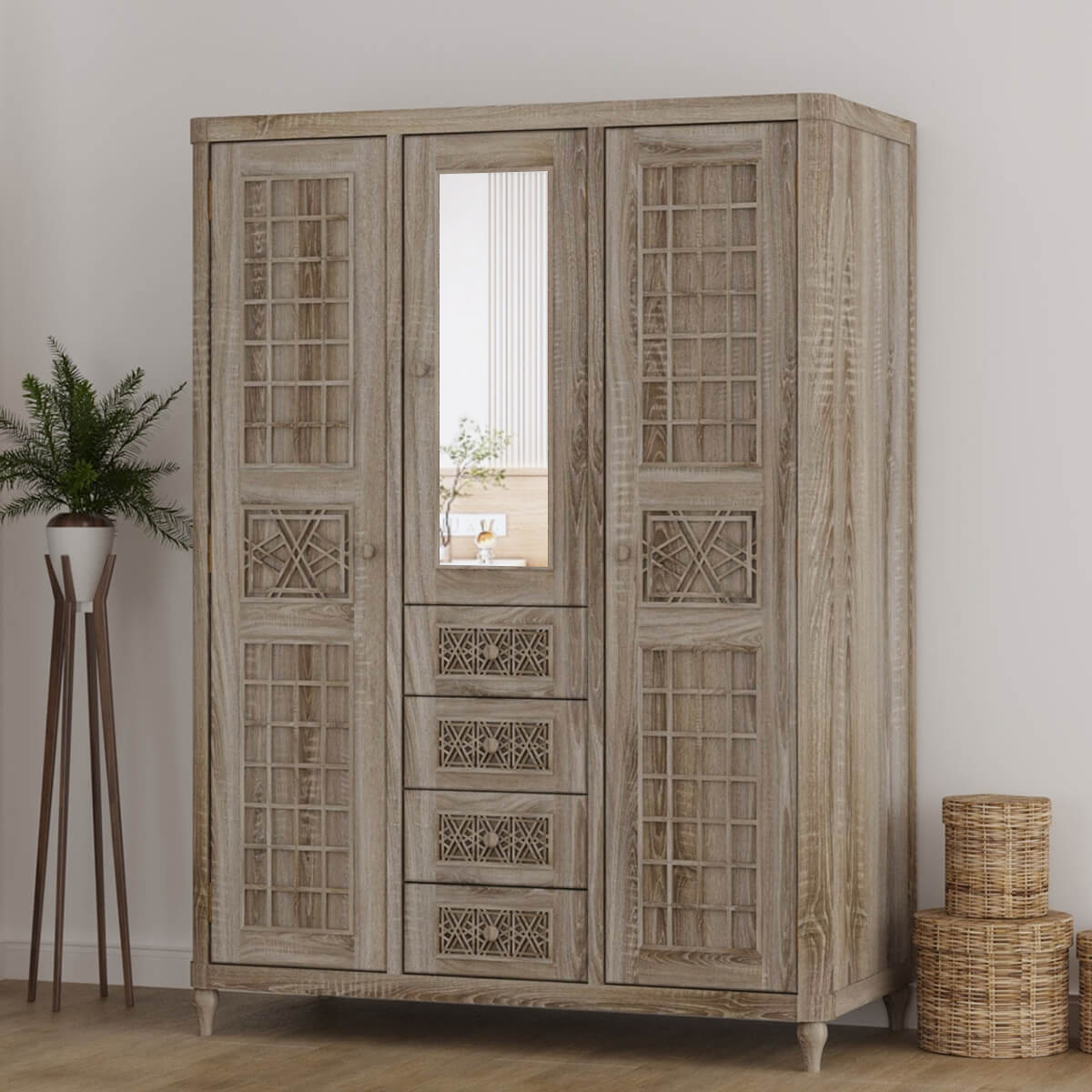 Winnetka Weathered Large Mirrored Armoire Wardrobe