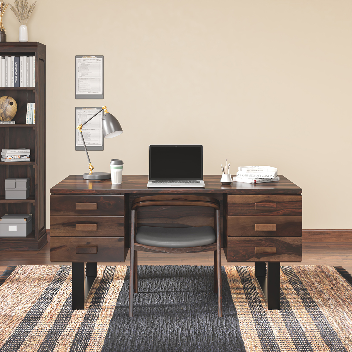Sanger Modern Wooden Writers Desk with Drawers