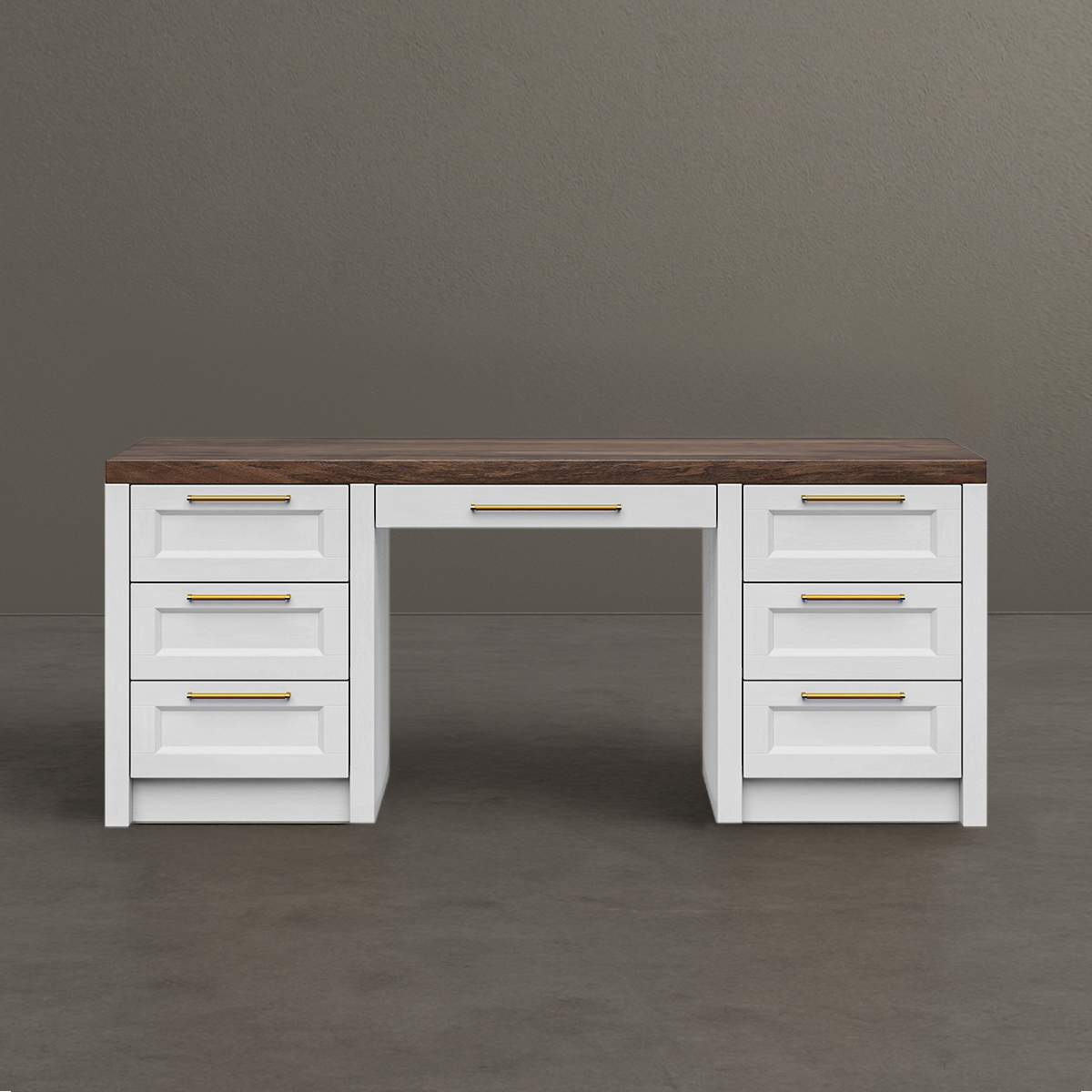 Alpine Solid Wood White Vanity Desk with Drawers