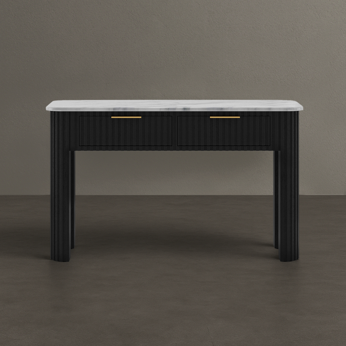 Rome Marble Top Fluted Modern Black Makeup Vanity Desk