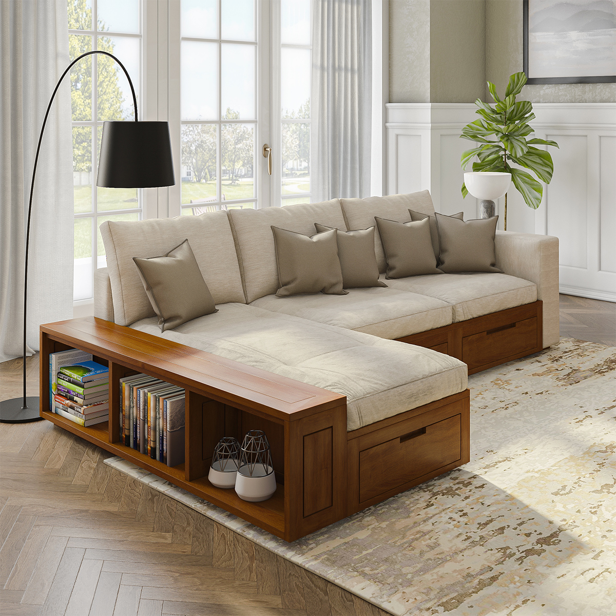 Mojave Modern Wooden Sectional Sofa With Chaise