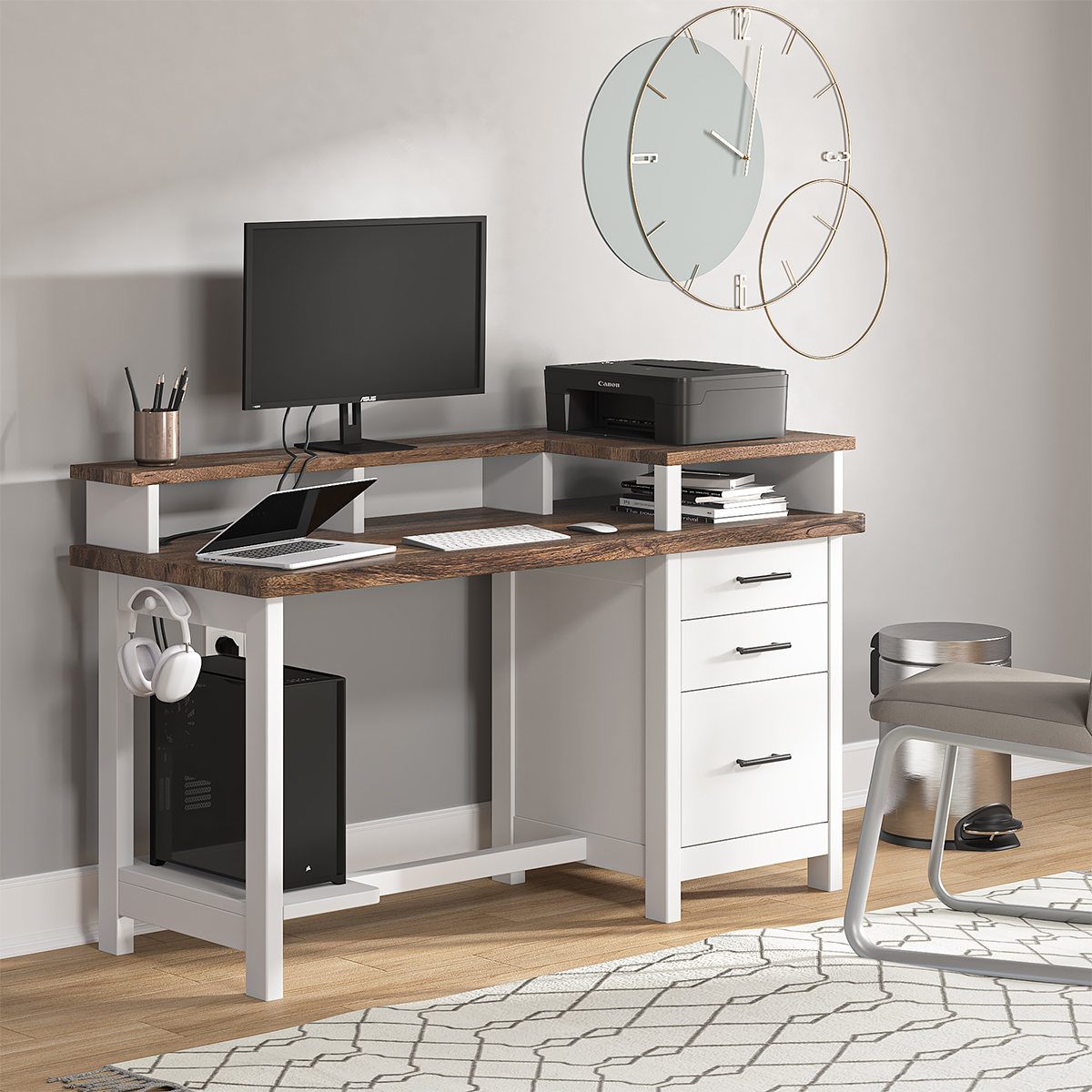 Occidental Modern Two Tier Desk with Monitor Stand