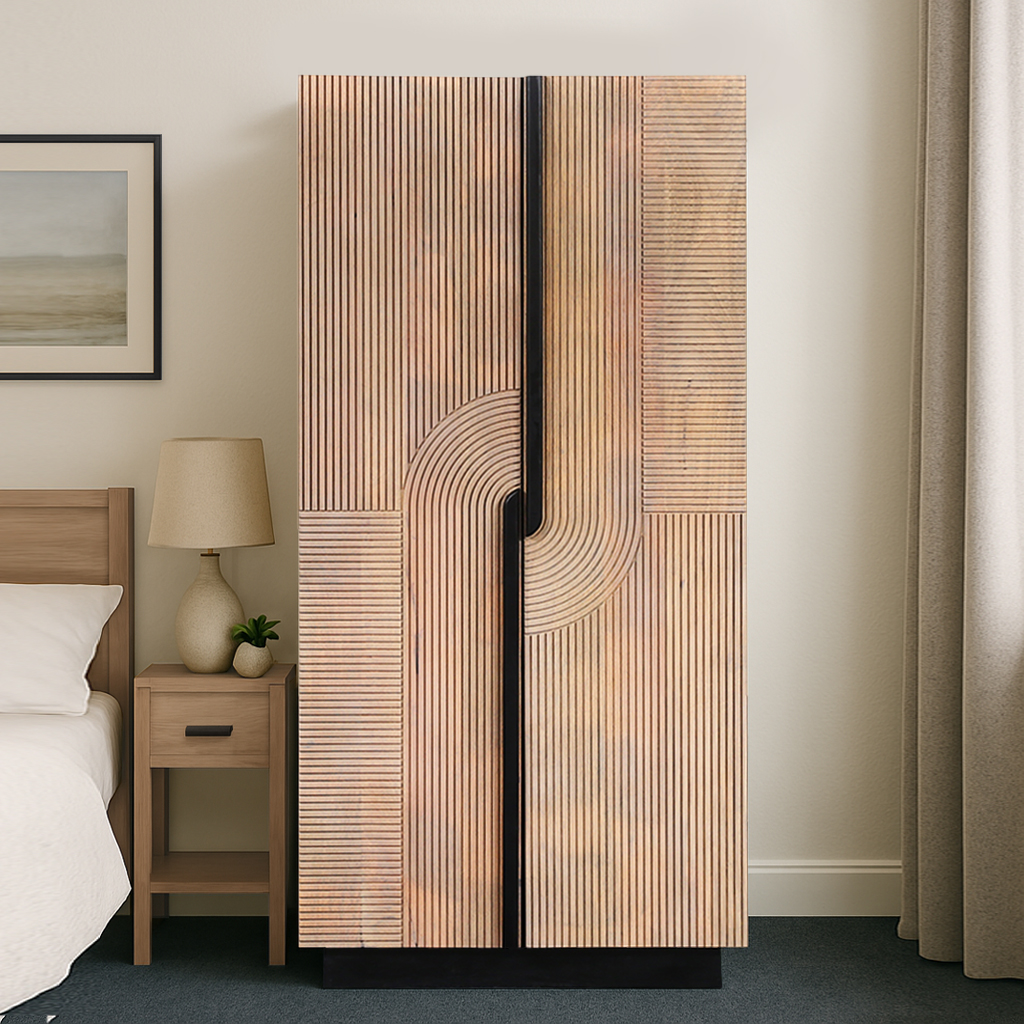 Porterville Contemporary Fluted Door Wooden Armoire