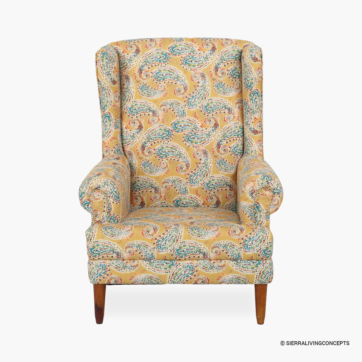 Carson Upholstered Wingback Armchair with Paisley Pattern