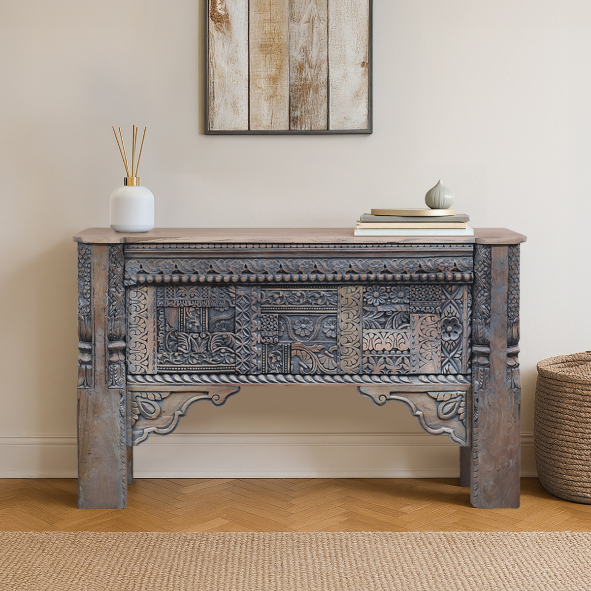 Kentfield Solid Wood Hand Carved Antique Console Table