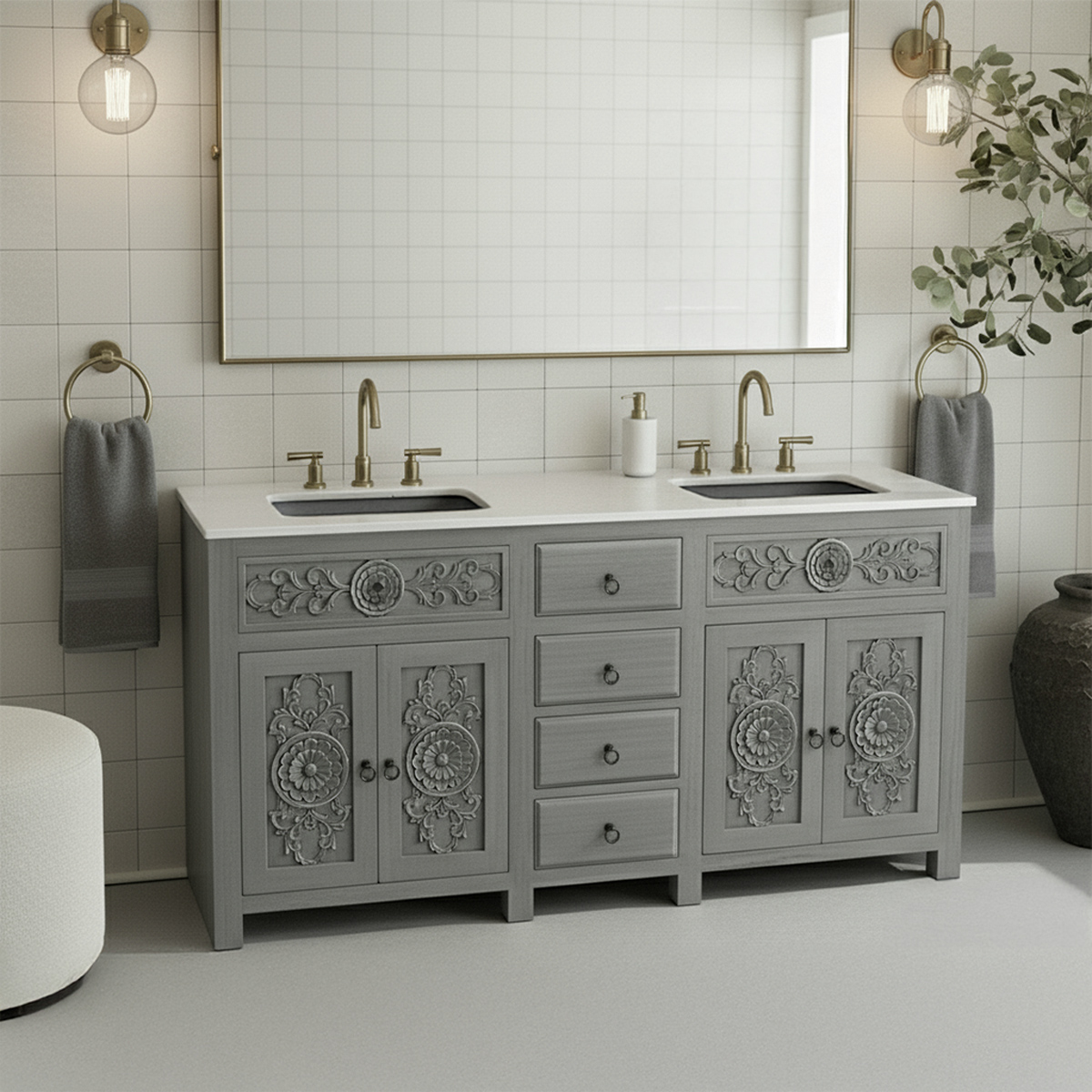 Dockside Vintage Grey 72 Inch Bathroom Vanity with Sink Space