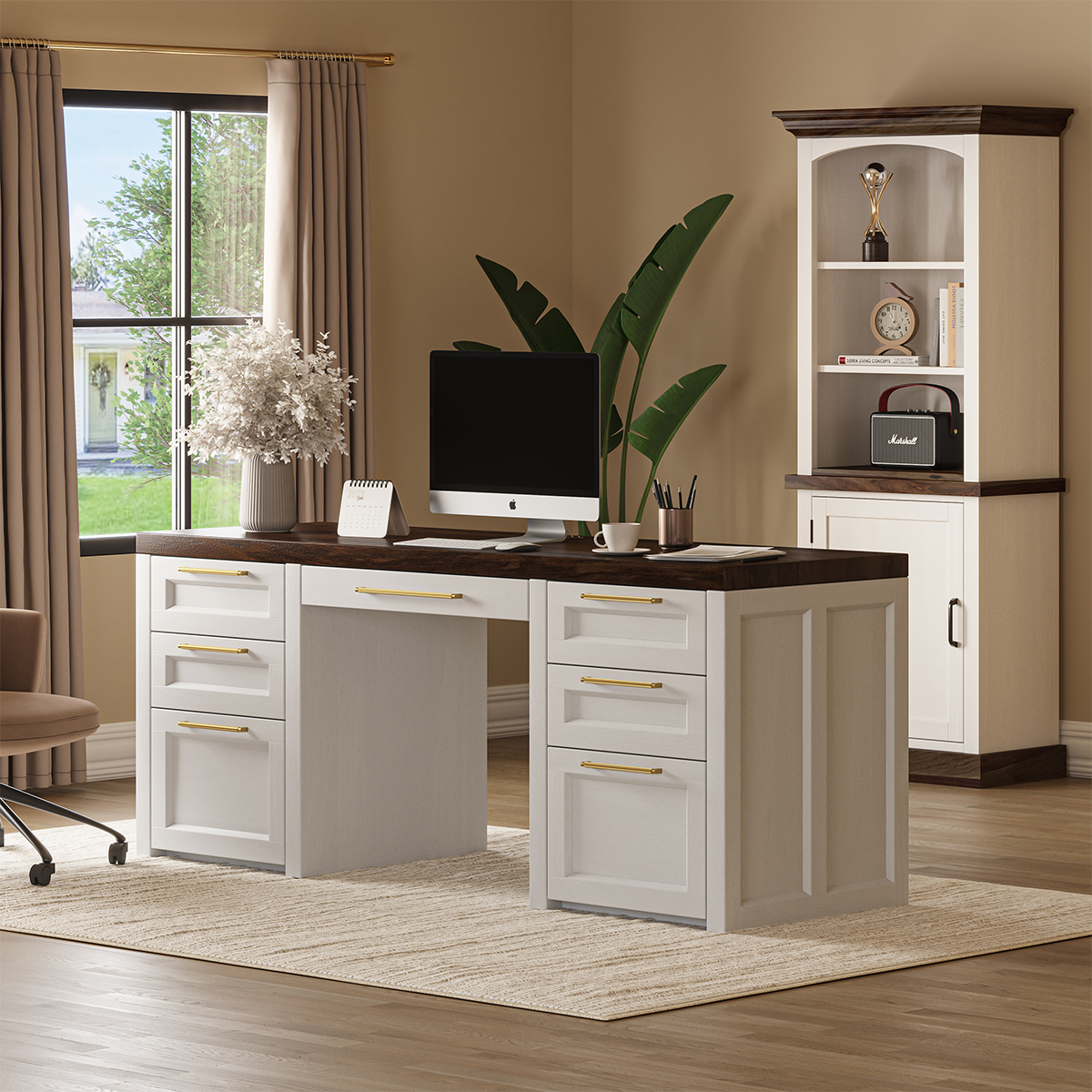 Mississippi White Executive Desk with File Drawers