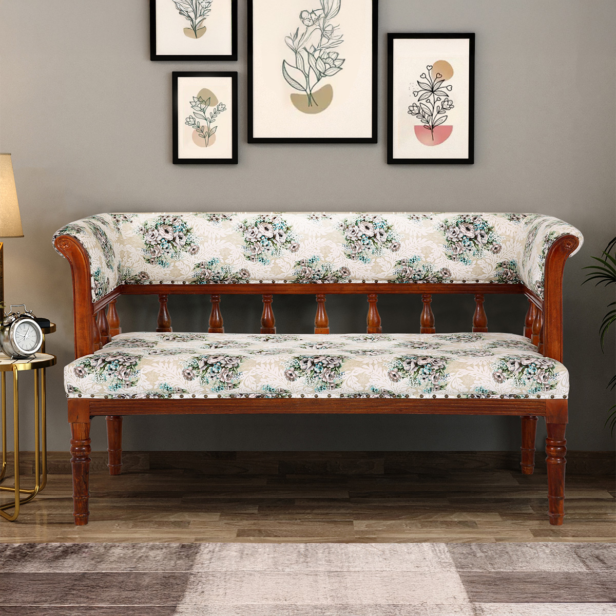 Broadway Floral Upholstery Traditional Settee Bench