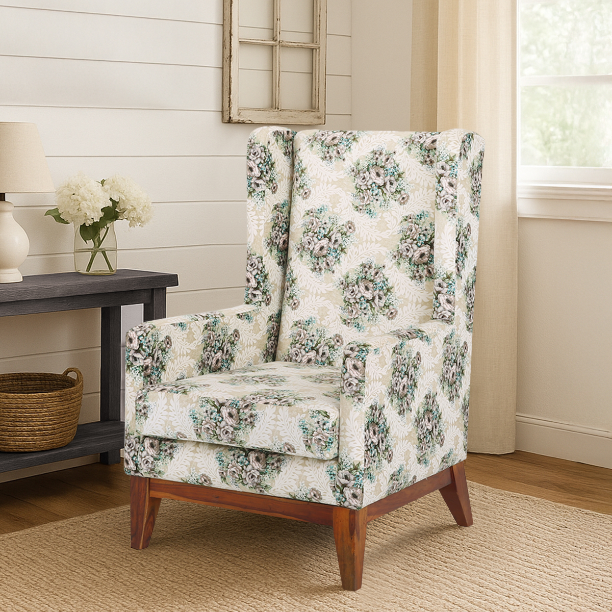 Broadway Upholstered Wingback Armchair with Floral Pattern