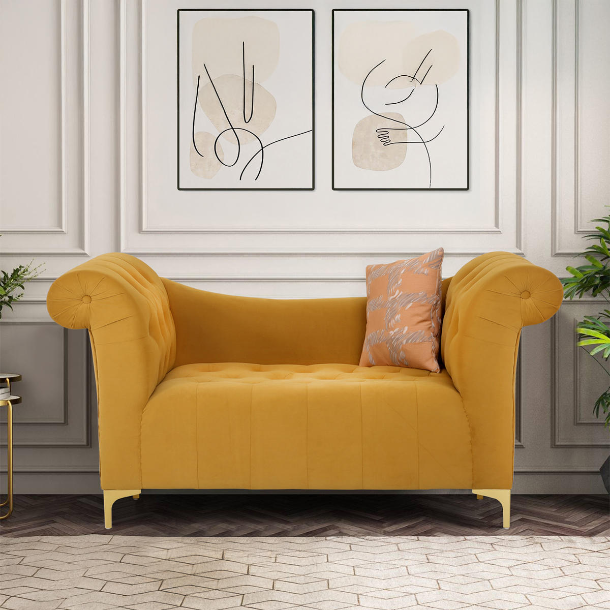 Manteca Mustard Yellow Tufted Small Loveseat Sofa