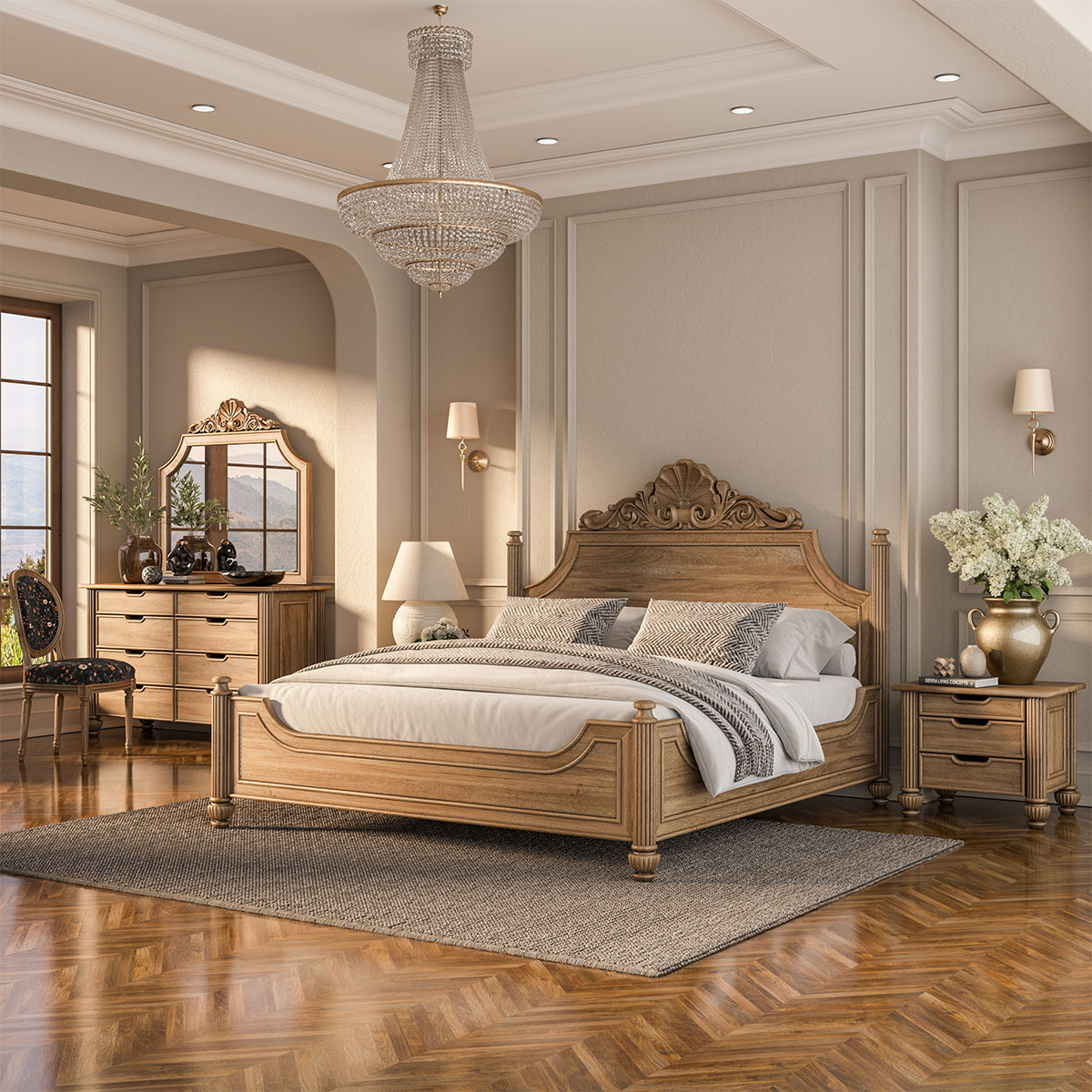 Morrisville 5 Piece Hand Carved Solid Wood Bedroom Set