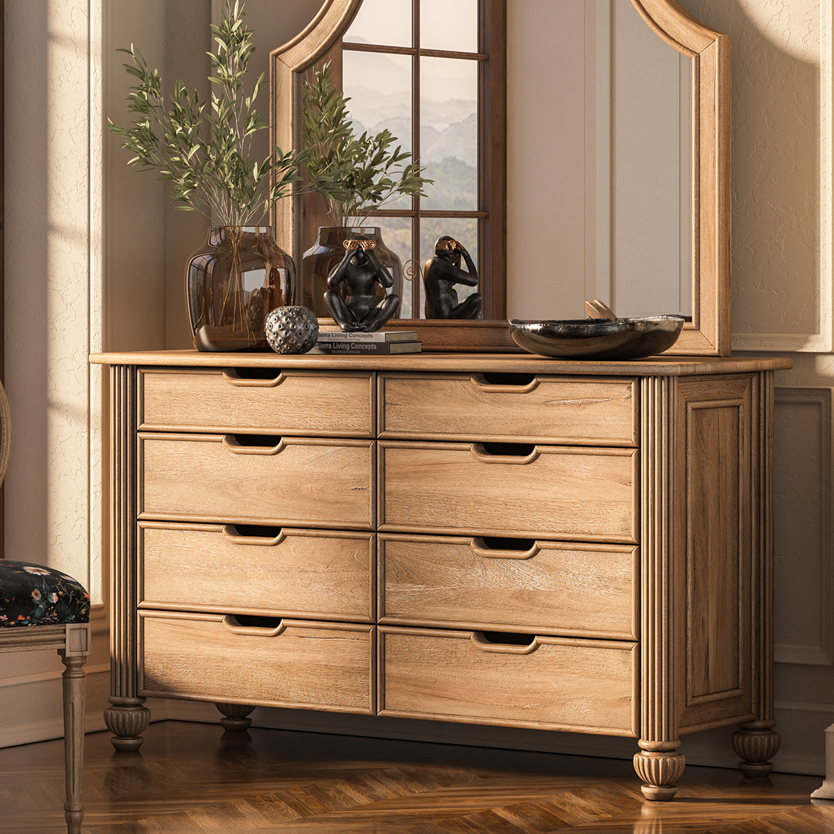 Morrisville Traditional Panel Solid Natural Wood 8 Drawer Dresser
