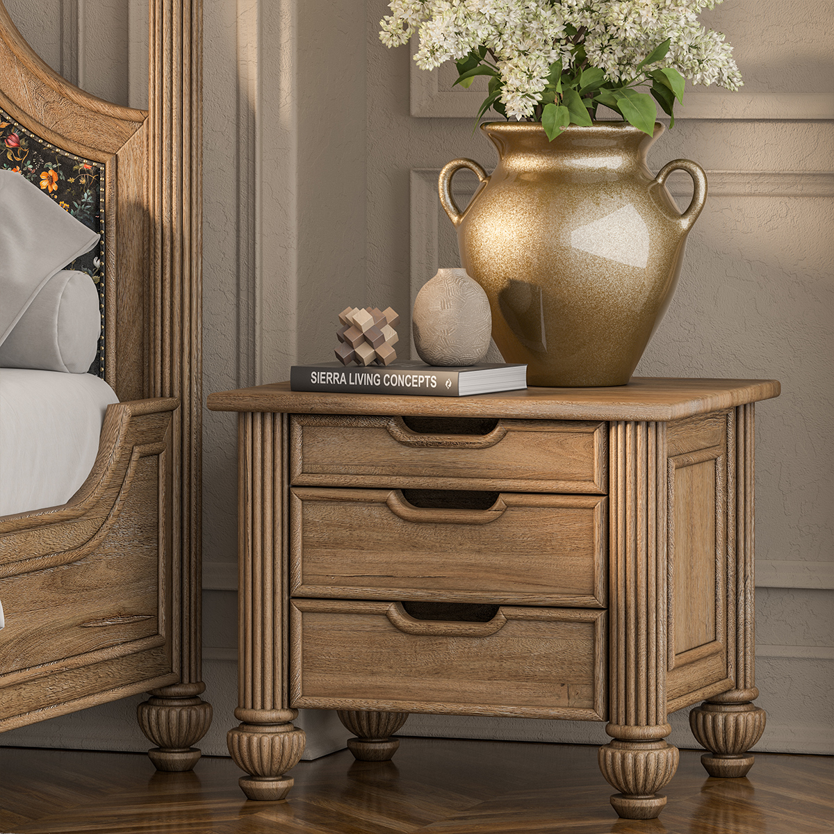 Morrisville Traditional Natural Solid Wood 3 Drawer Nightstand