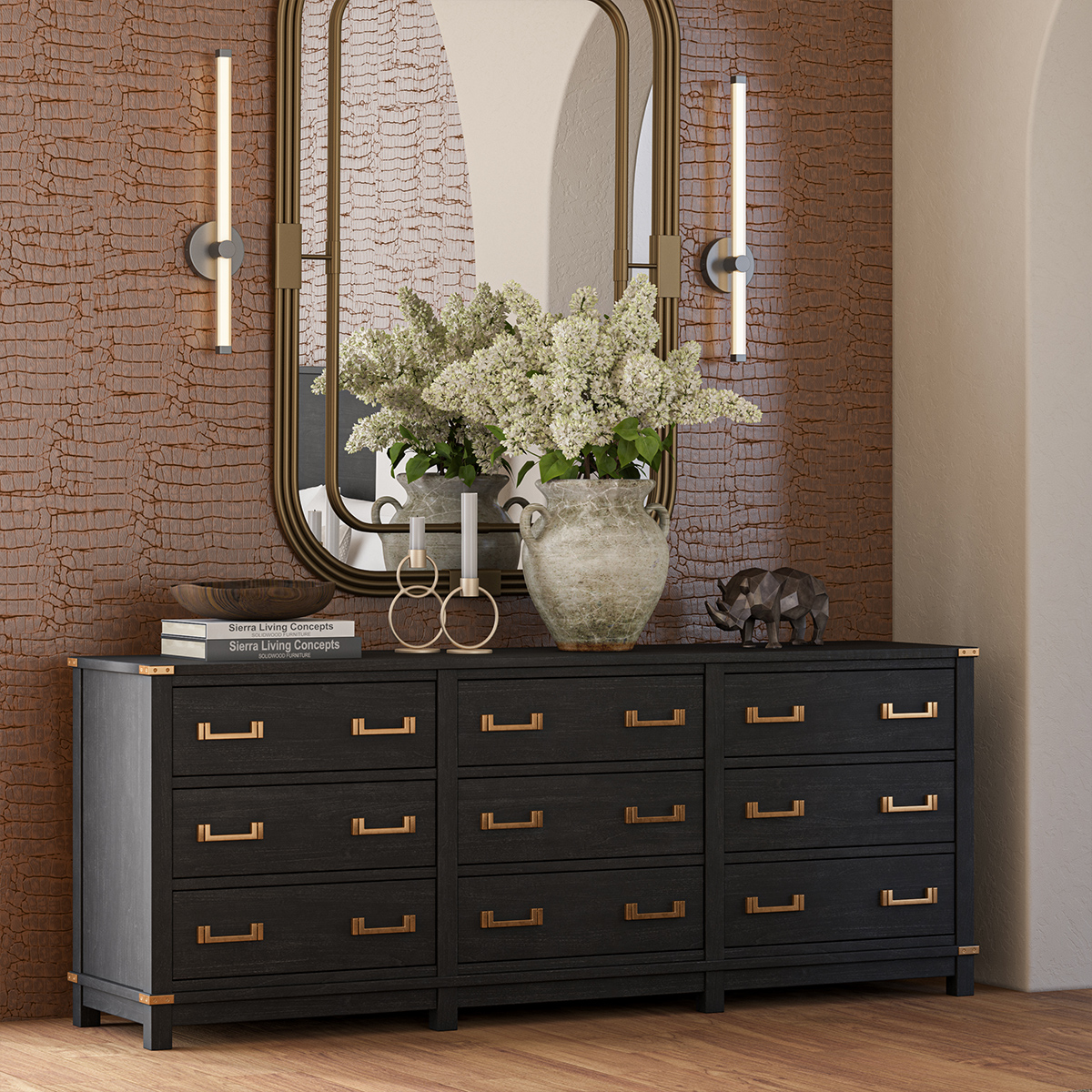 Lebec Rustic Extra Large Black 9 Drawer Dresser