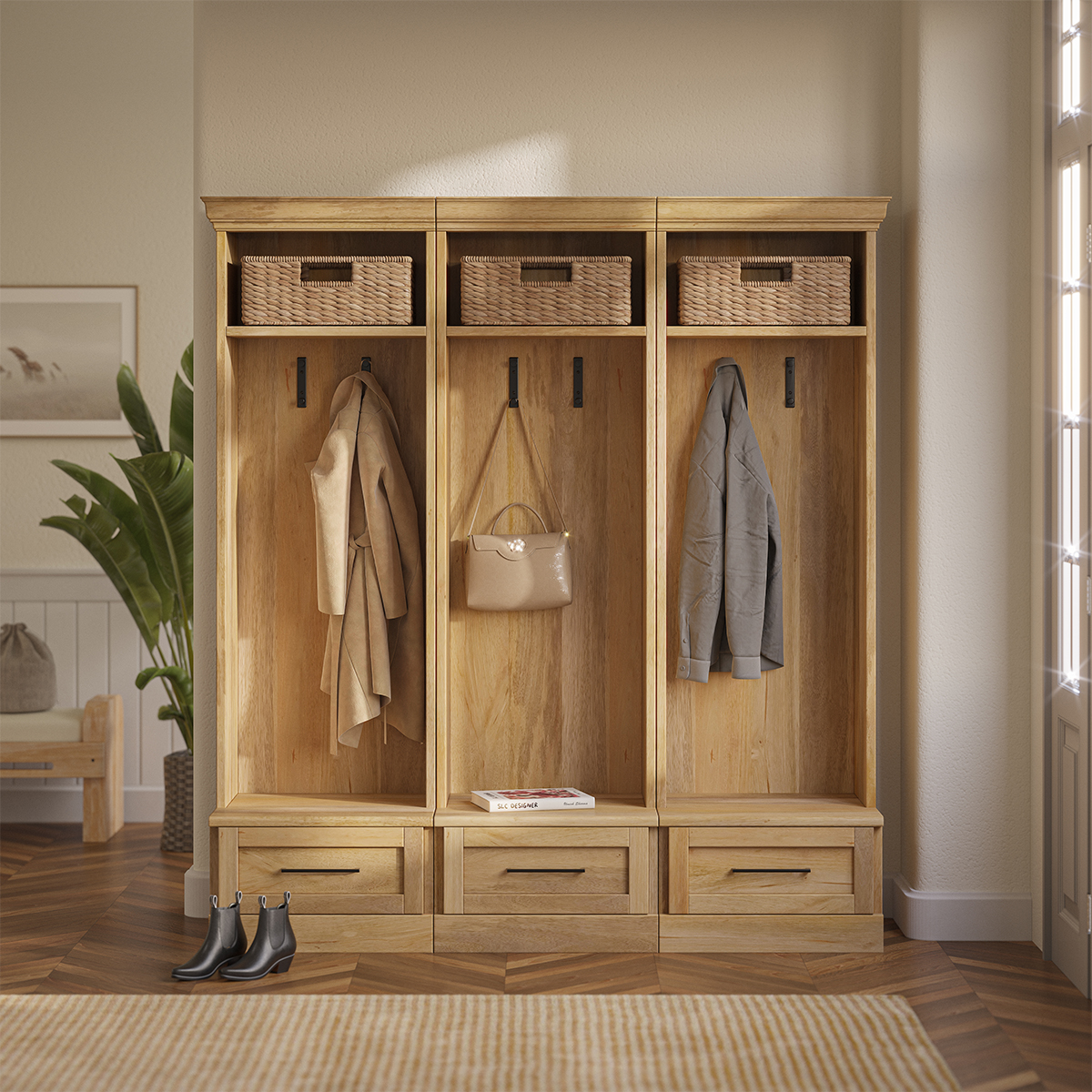 Jiufen Large Farmhouse Entryway Hall Tree with Storage