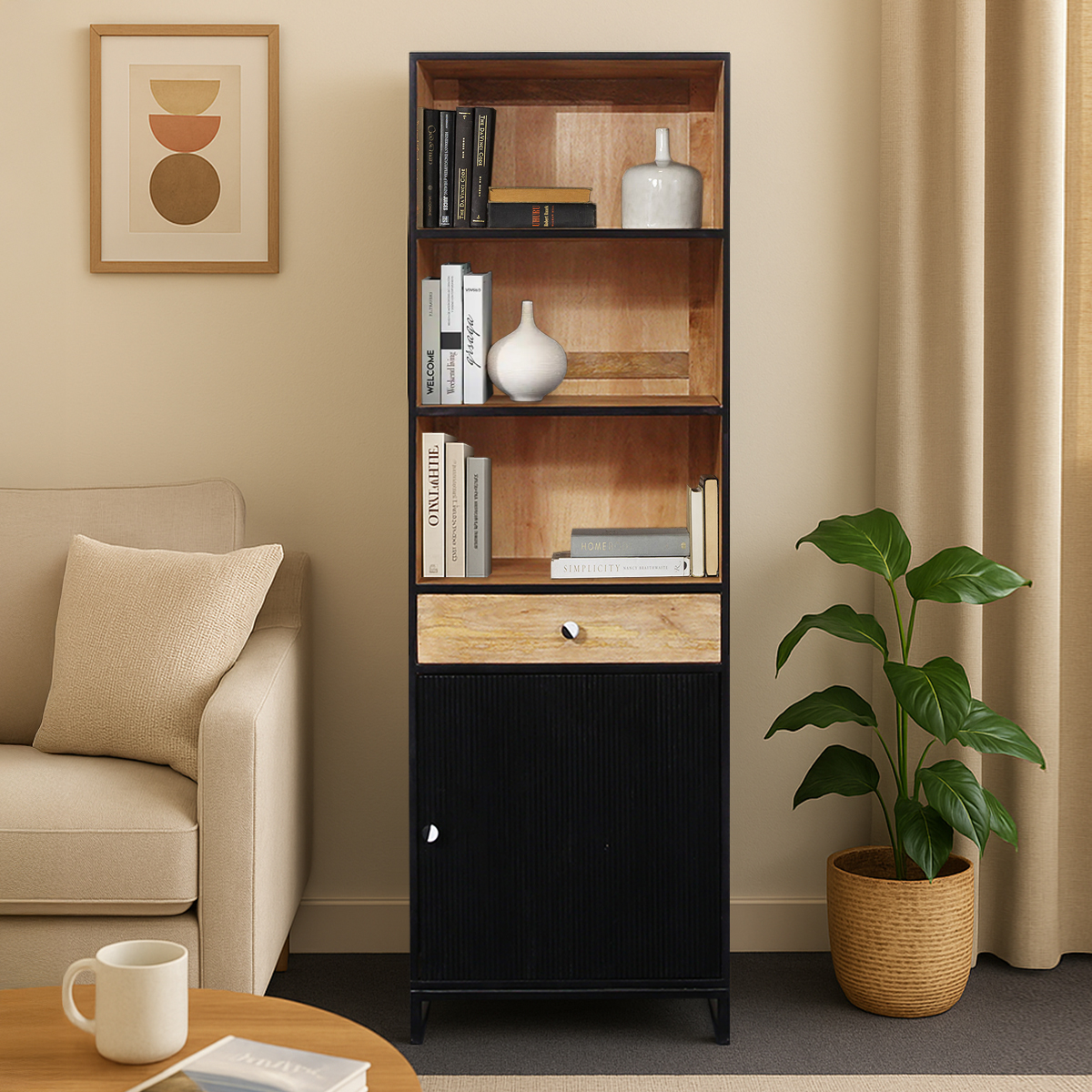 Arkansas Solid Wood Tall Bookshelf with Door