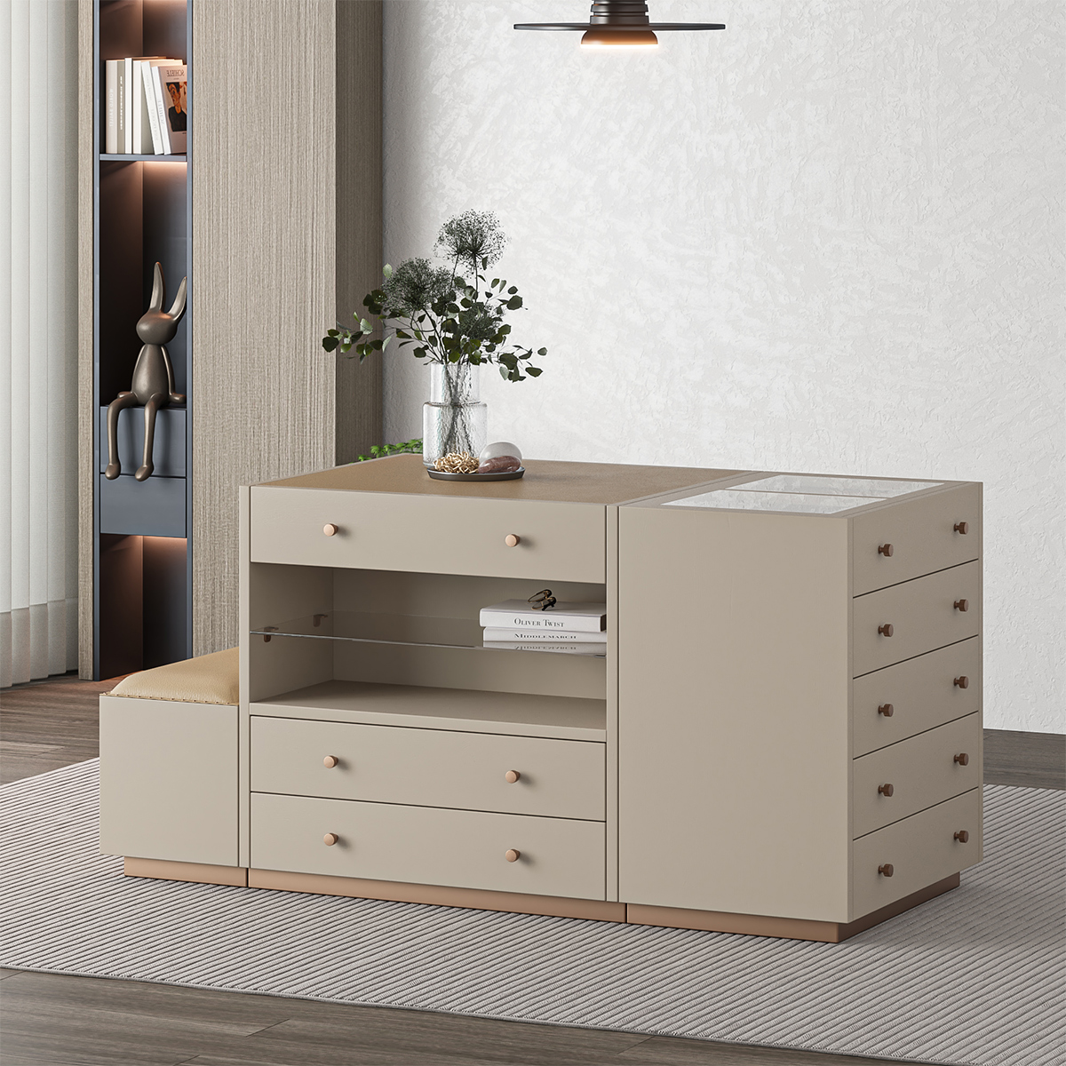 Yucaipa Master Closet Island with Drawers and Bench