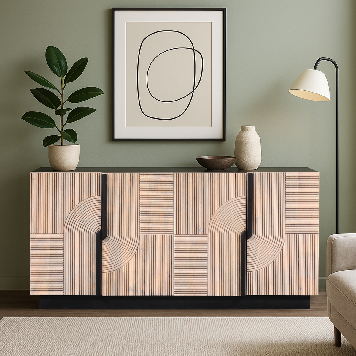 Porterville Contemporary Fluted Sideboard Cabinet with Storage