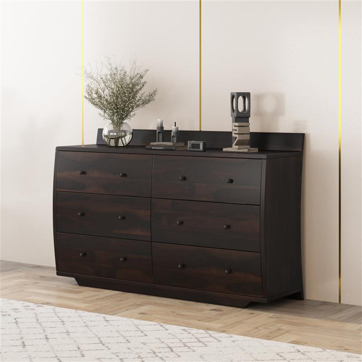 Sligo Modern Sleigh Solid Wood 6 Drawer Dresser