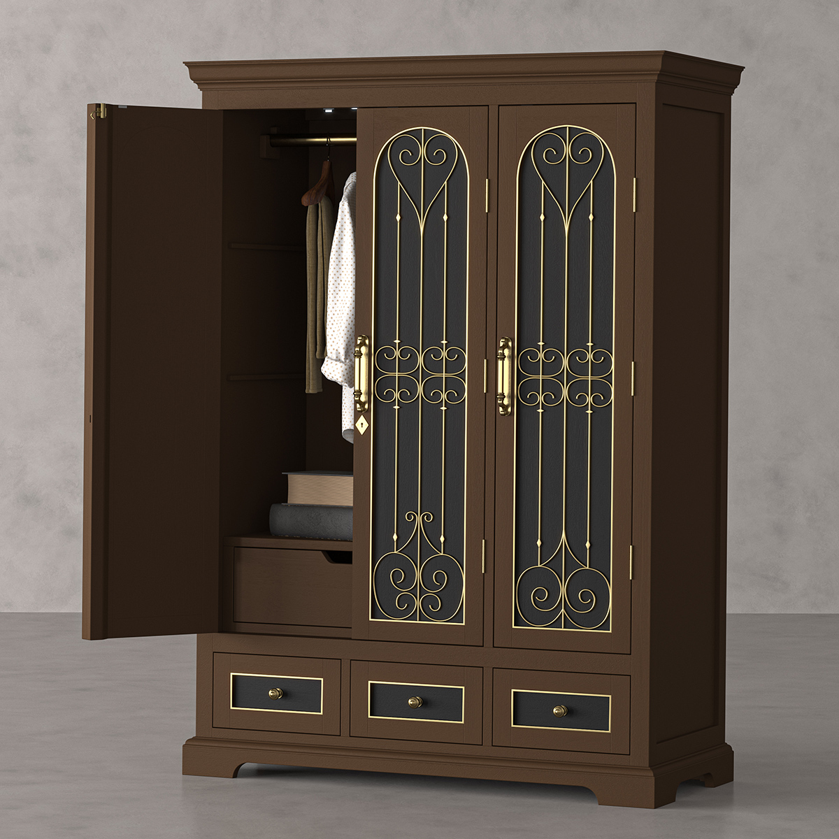 Alberta Mahogany Wood Armoire Wardrobe with Drawers