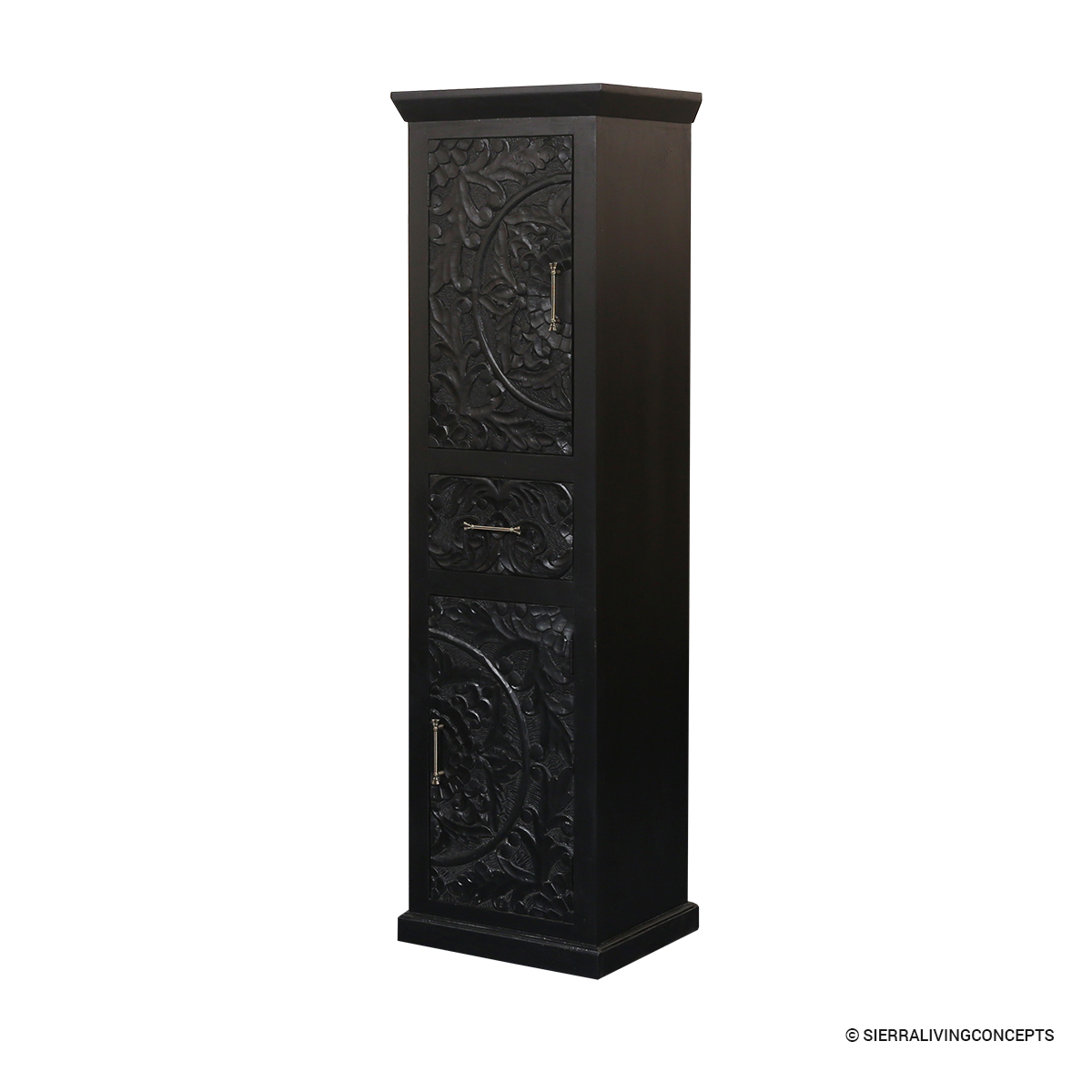 Croatia Traditional Carved Black Tall Office Storage Cabinet