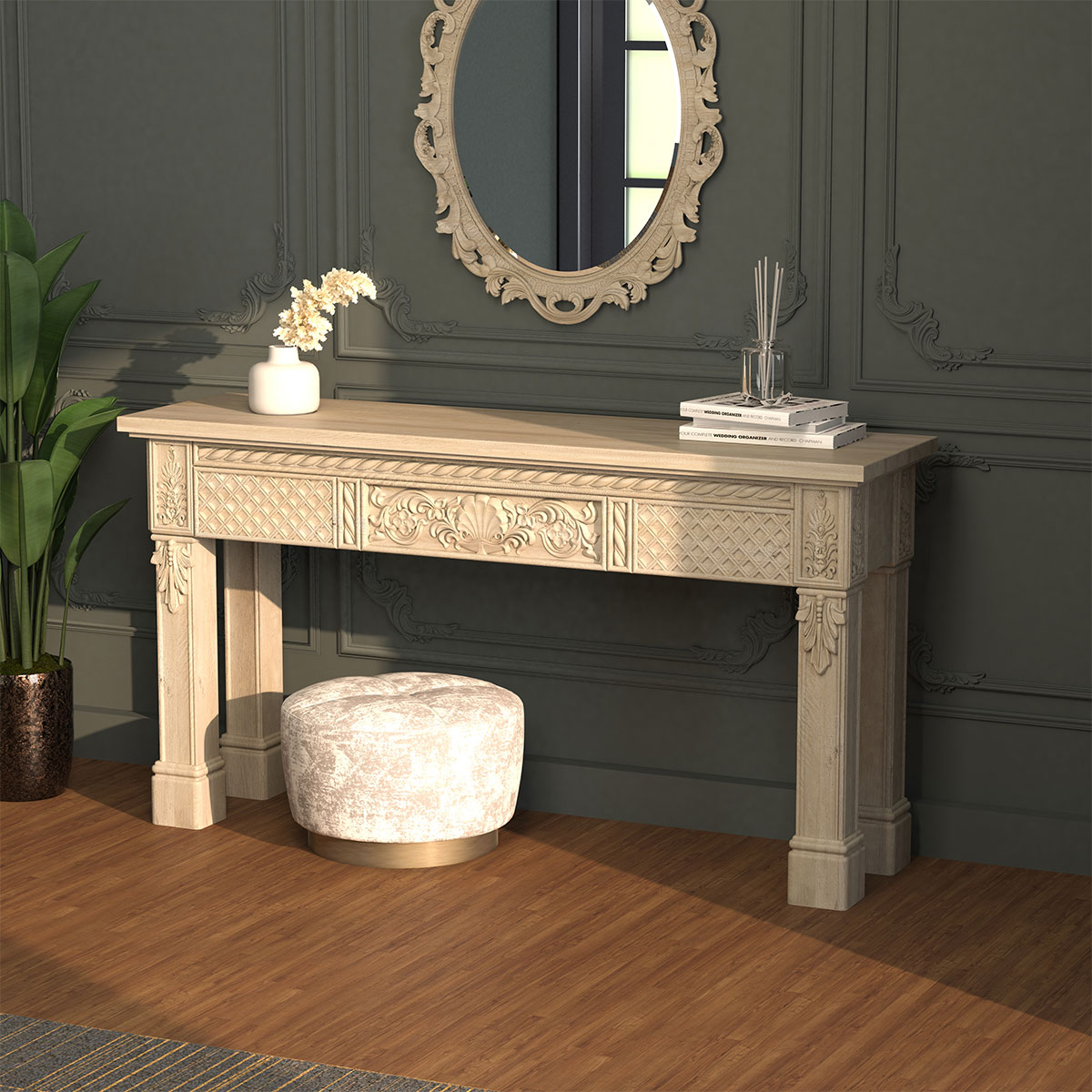 Kingsley Hand Carved Solid Wood Console Table