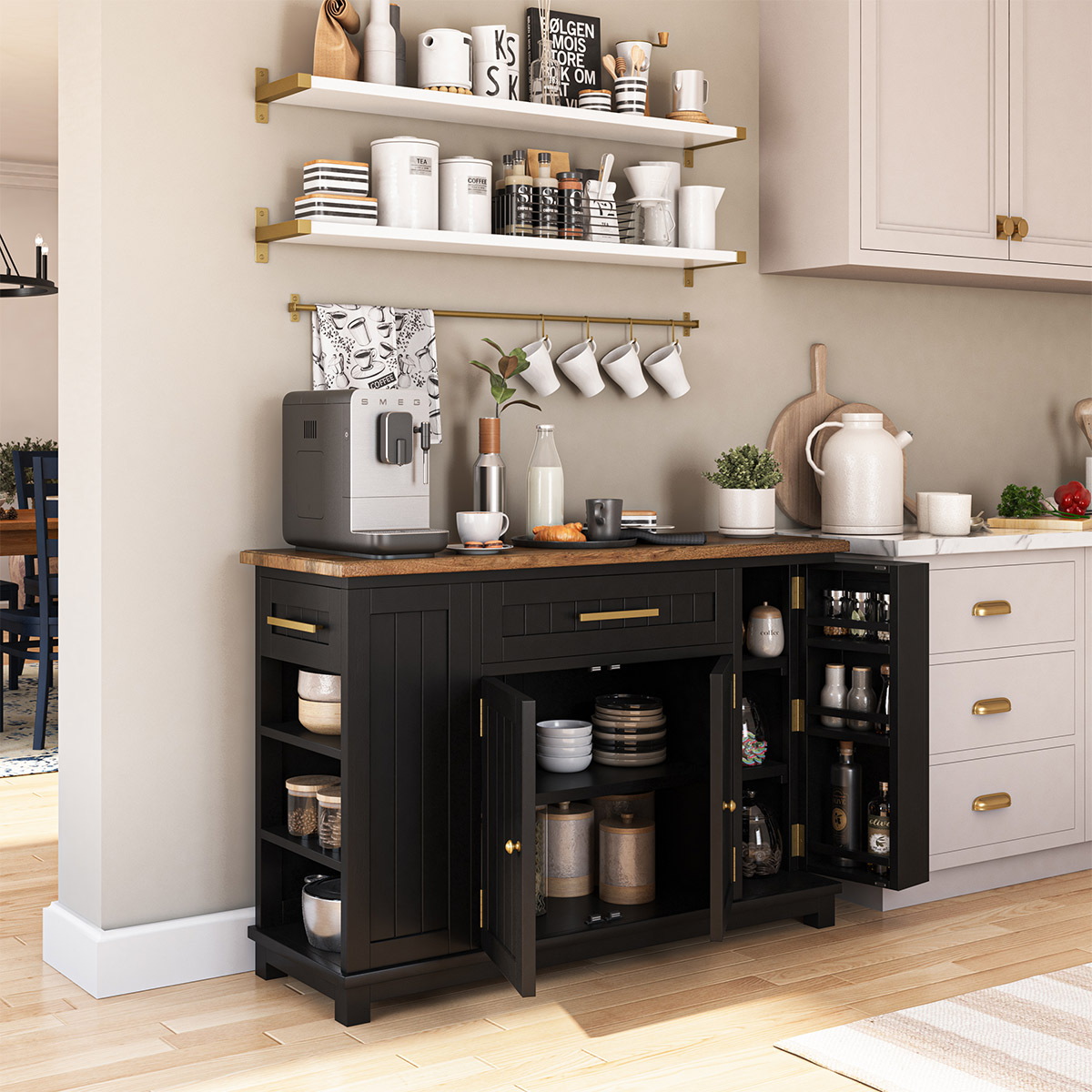 Renie Modern Black Kitchen Buffet Island Cabinet
