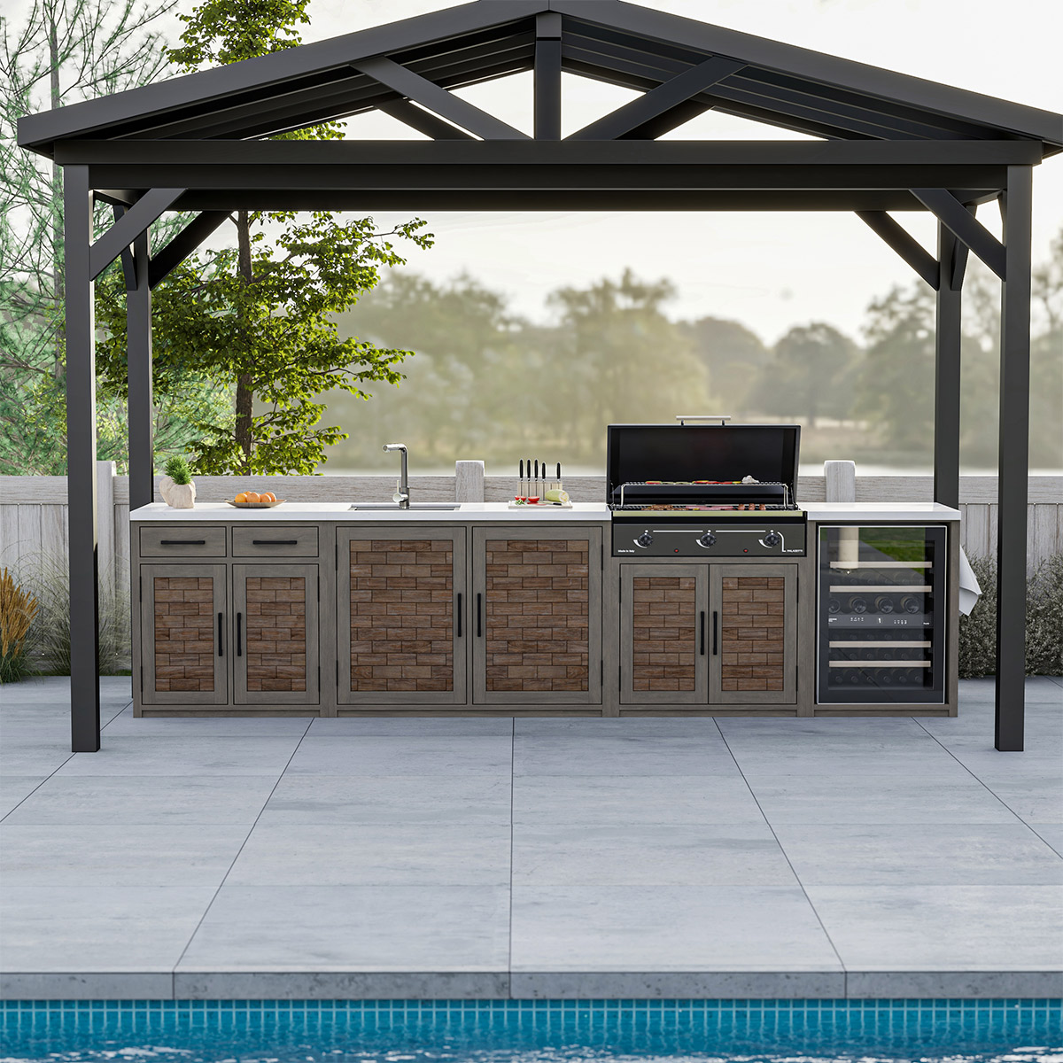 Whitby Modular 4 Pc Driftwood Outdoor Kitchen Set