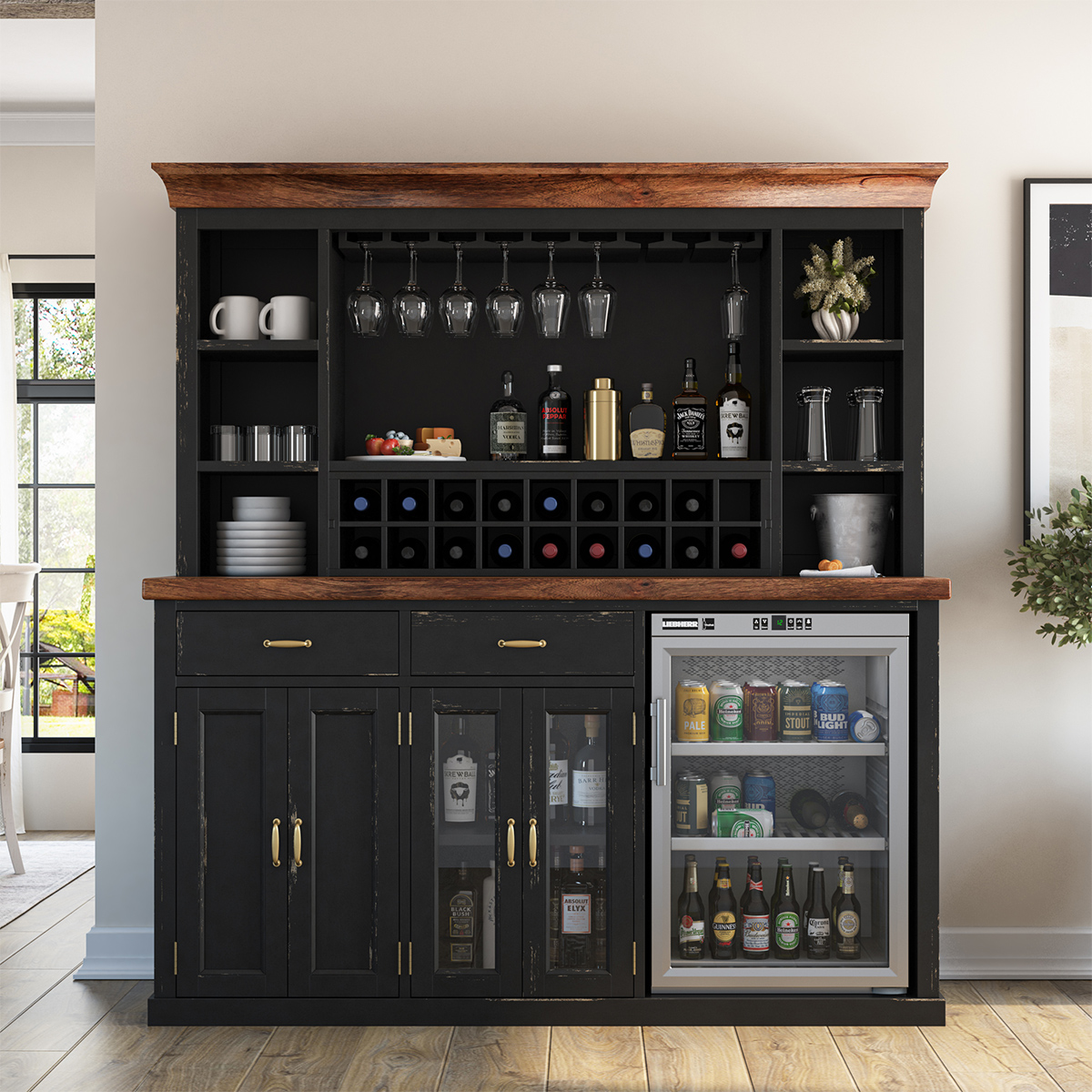 Hamilton Two Tone Back Bar Hutch with Fridge Space