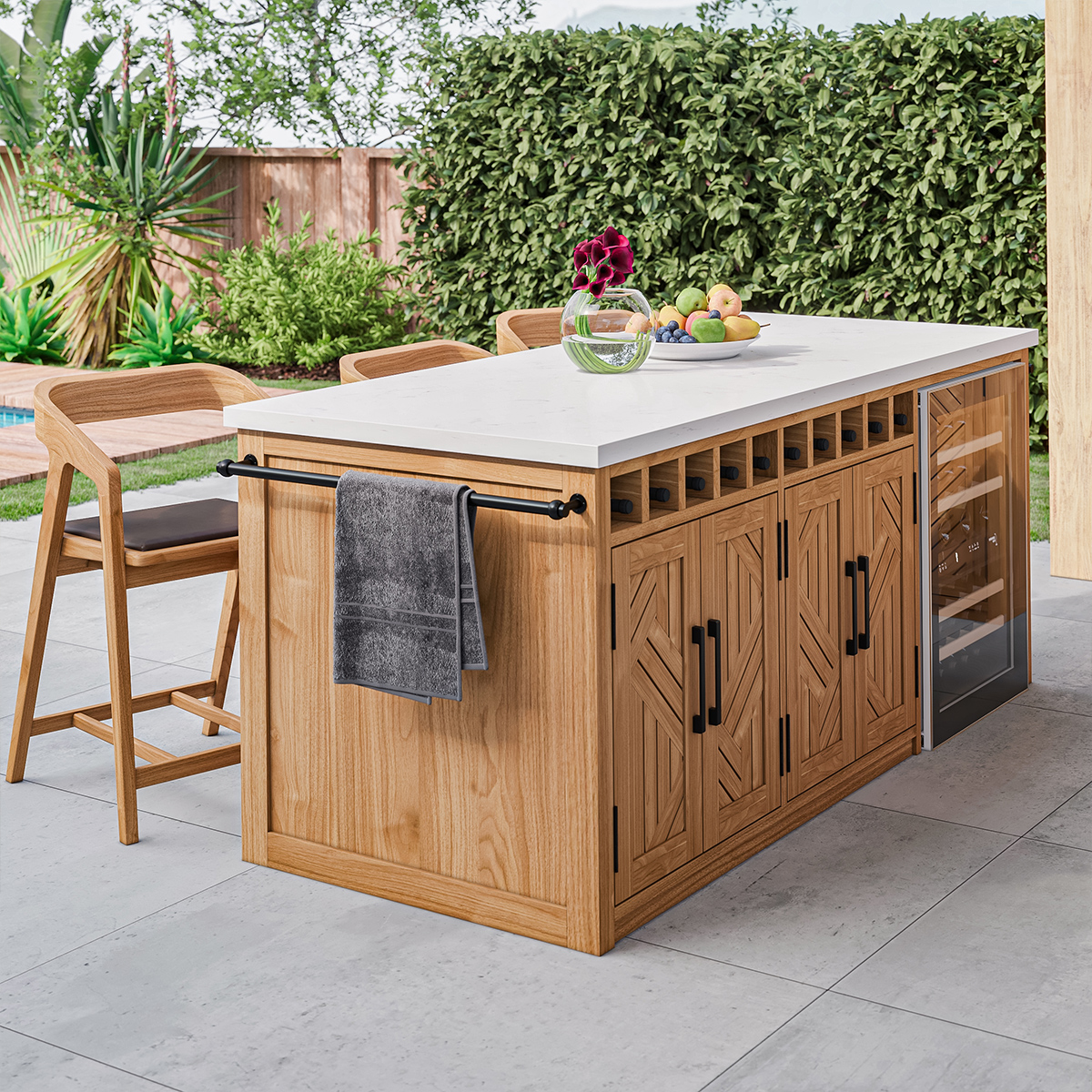 Matapedia Teak Outdoor Kitchen Island With Seating