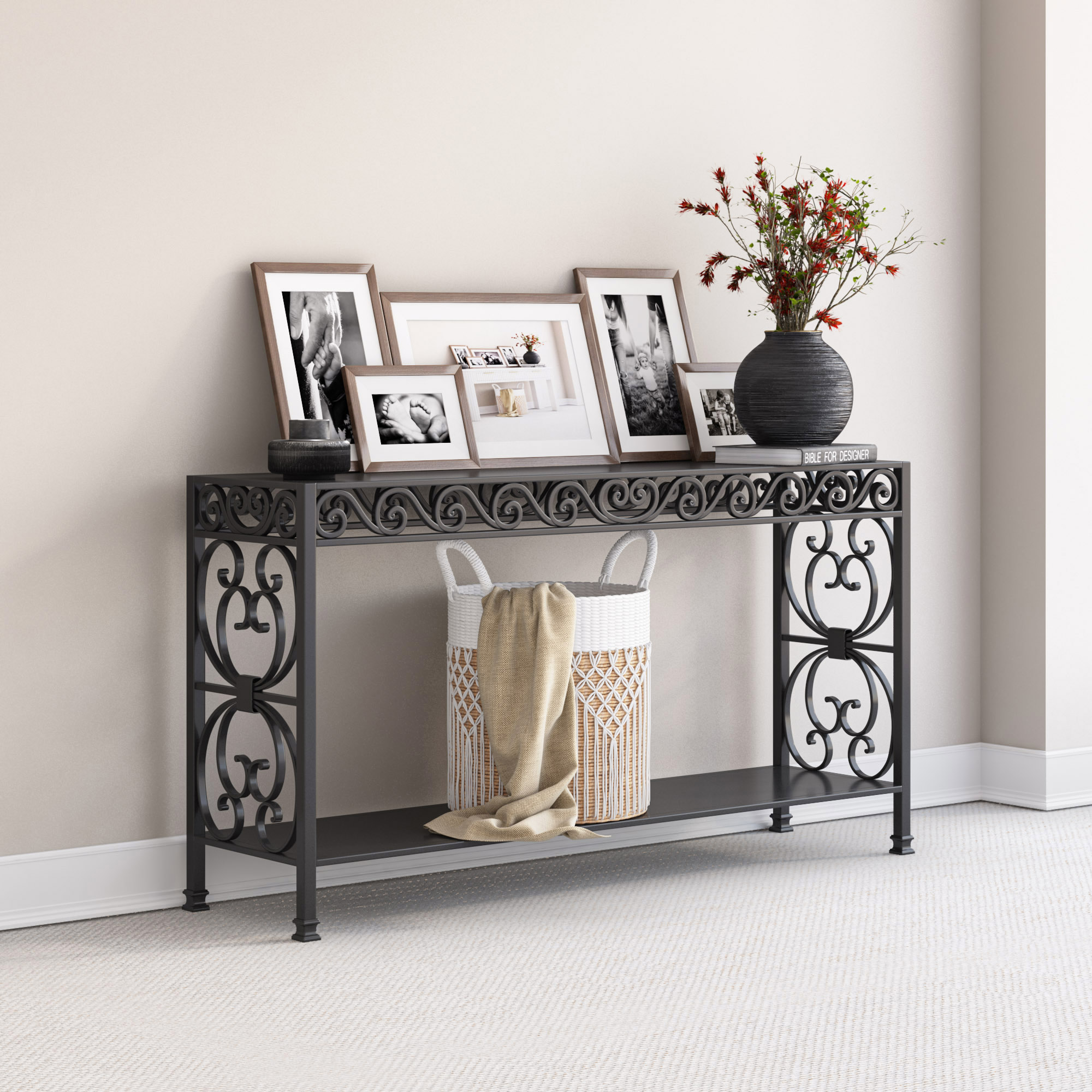 Appenzell Vintage Wrought Iron Black Console Table