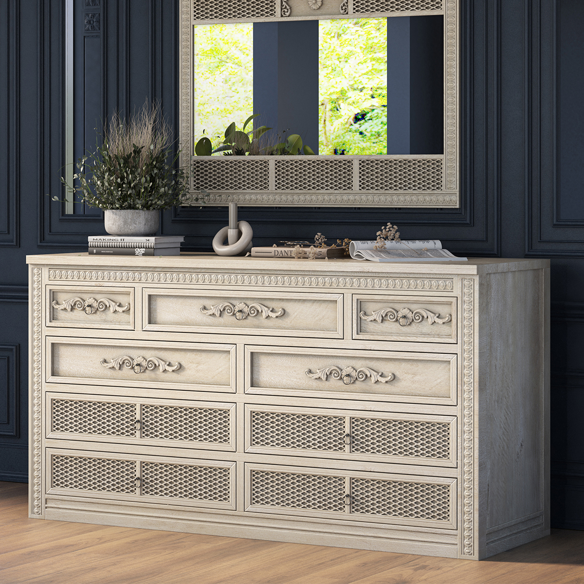 Pittsburg Carved Solid Wood 9 Drawer Dresser