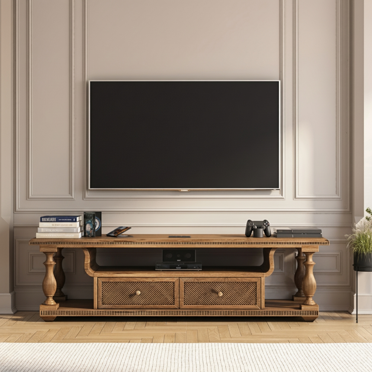 Radville Traditional Solid Wood TV Media Console with Drawers (70”)
