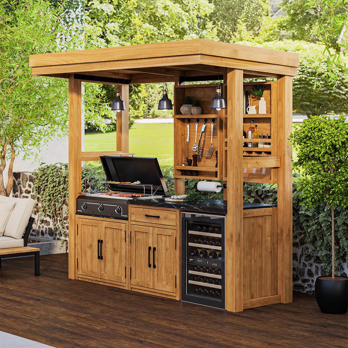 Oliver Outdoor Kitchen and Bar Station with Pergola