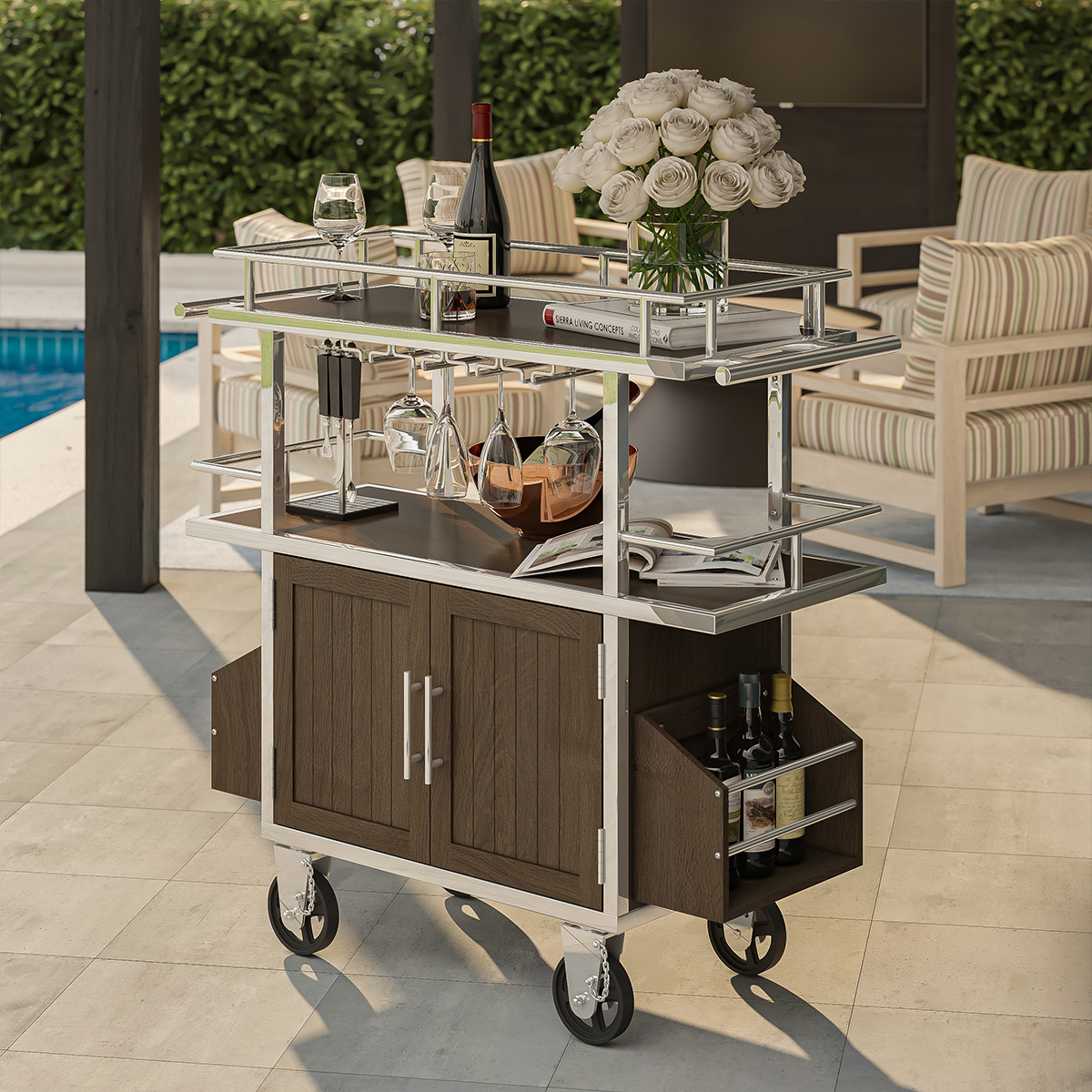 Merritt Industrial Outdoor Bar Cart with Storage Cabinet