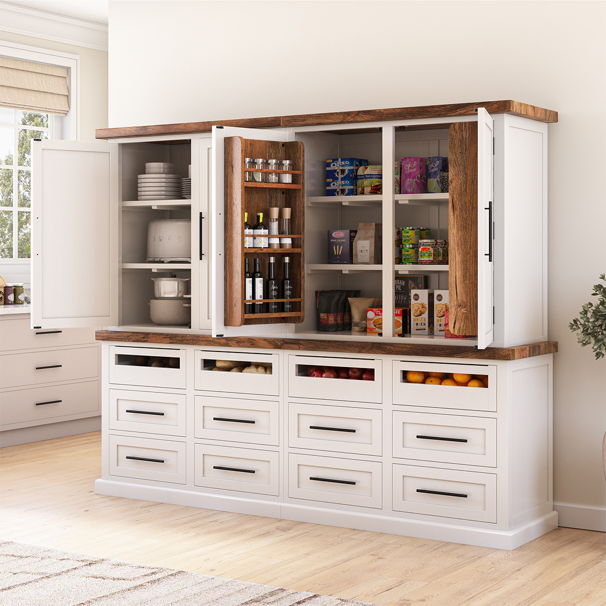 Milton Two Tone White Kitchen Pantry Storage Cabinet