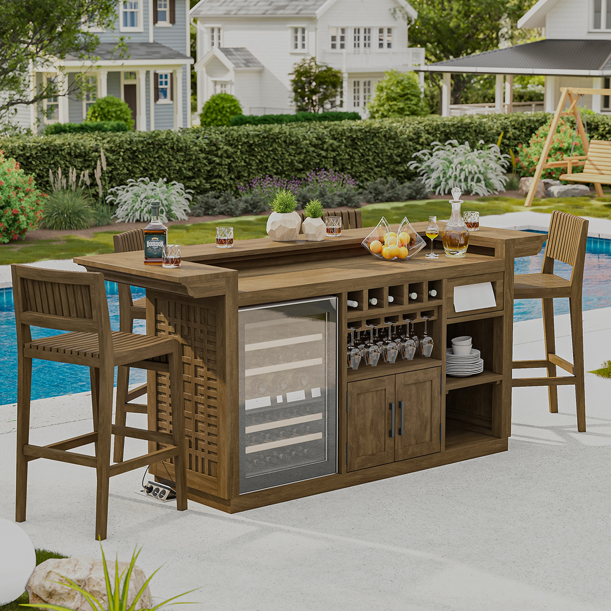 Rimouski Teak Wood 5 Piece Outdoor Bar Set