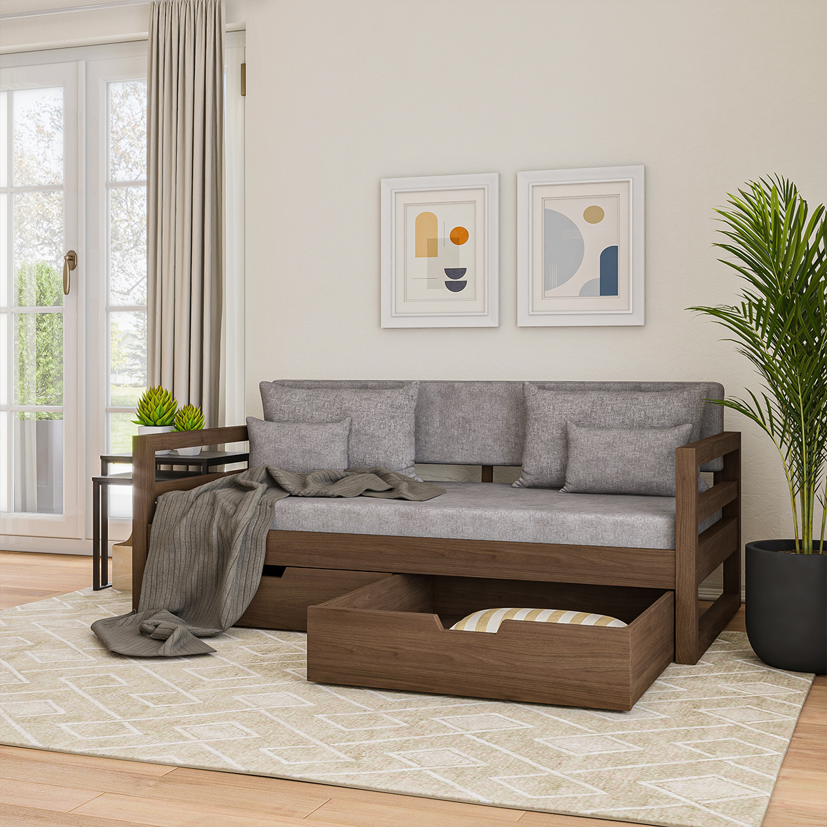 Kenora Solid Wood Upholstered Daybed with Storage
