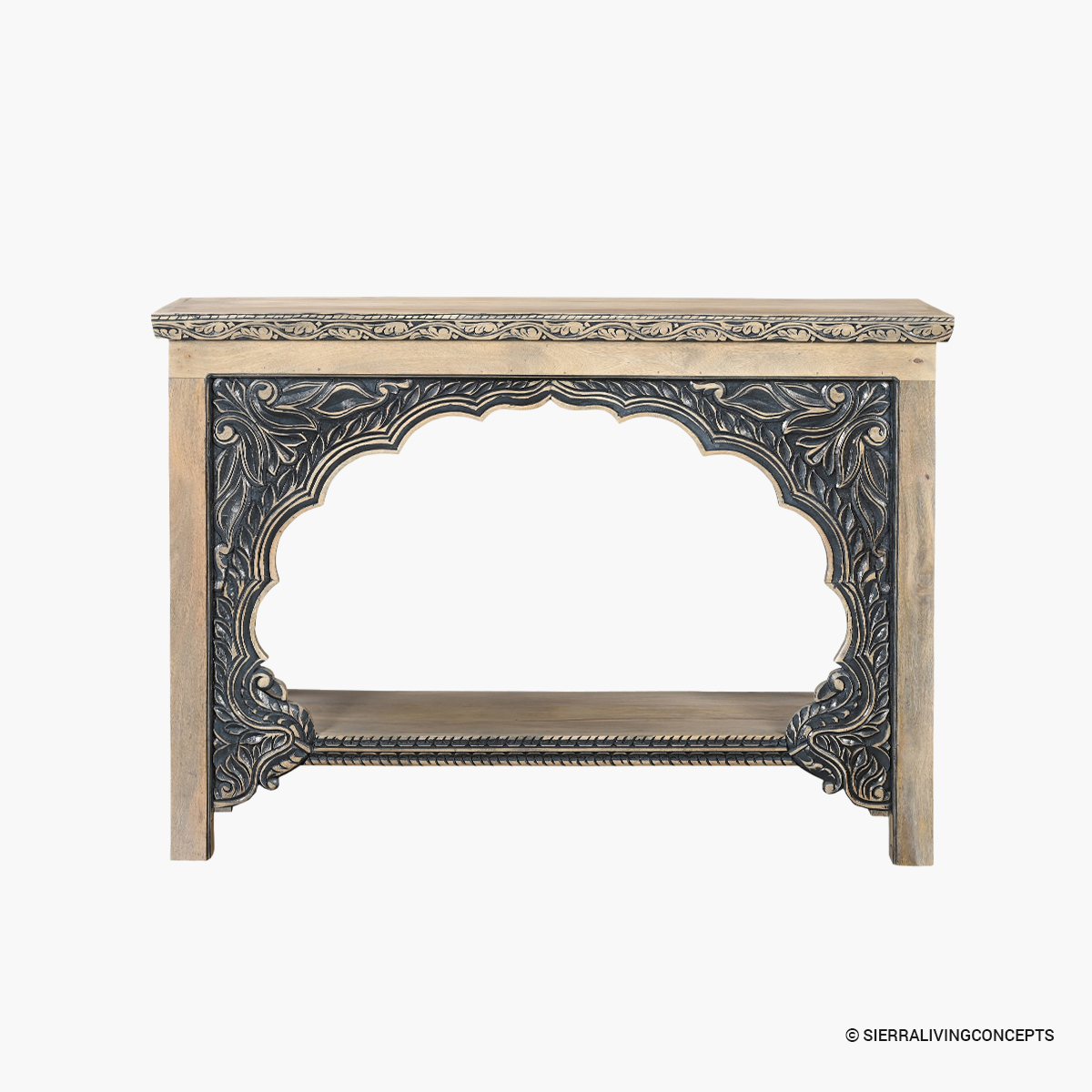 Harbourfront Distressed Carved Wood Arch Console Table