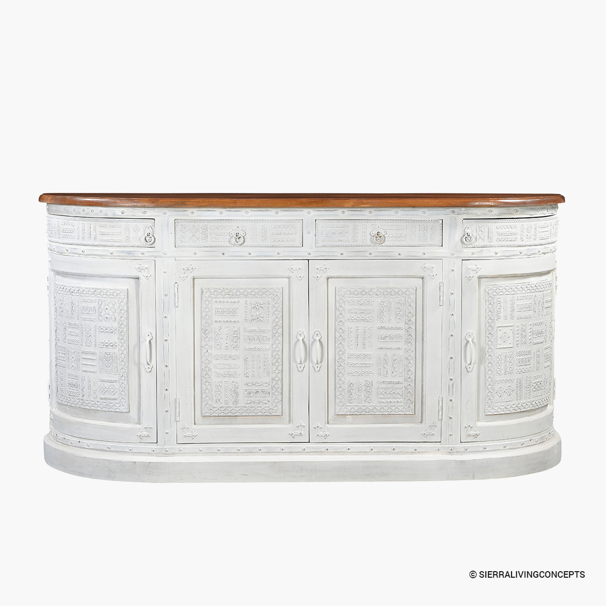 Roncesvalles Whitewash Curved Sideboard Cabinet with Drawers