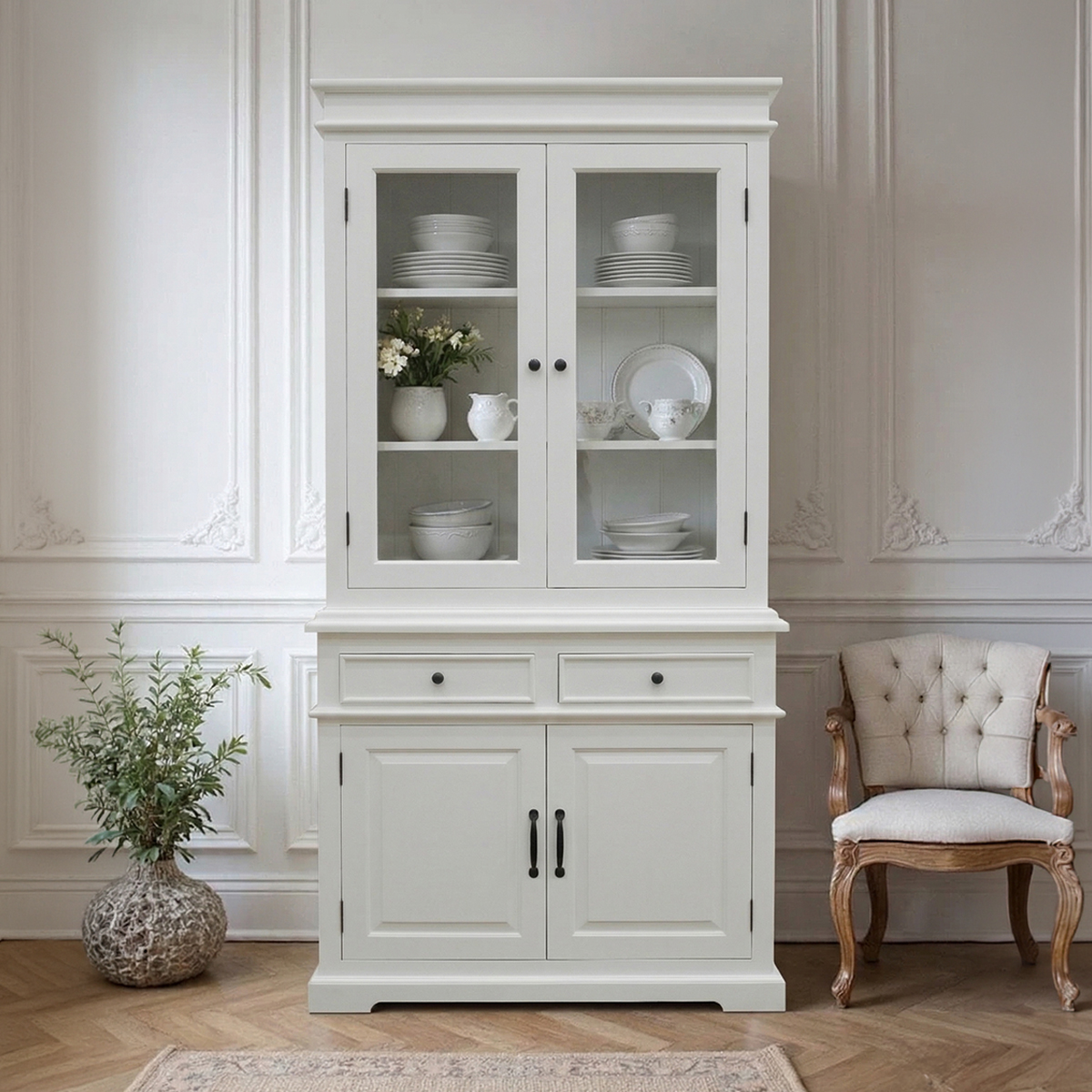 Moonlight Farmhouse Style Narrow White Kitchen Hutch