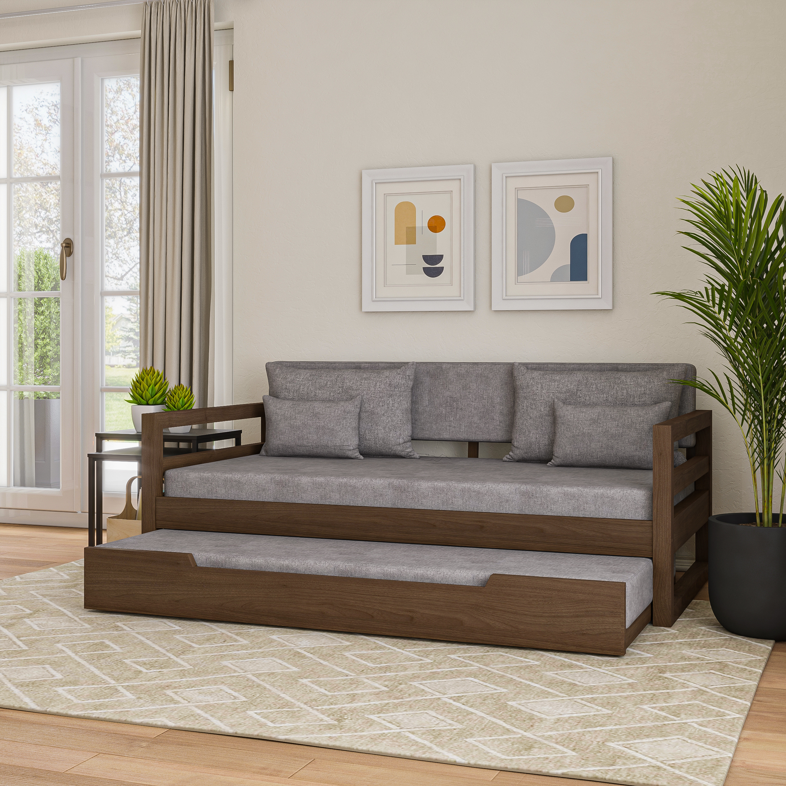 Kenora Solid Wood Upholstered Daybed with Trundle