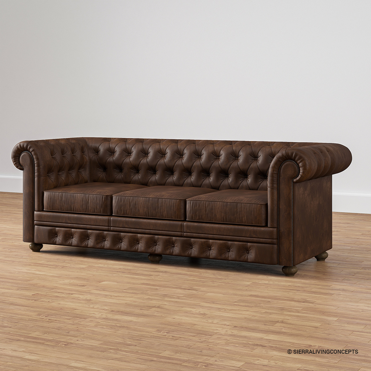 Farnham 3-Seater Brown Leather Chesterfield Sofa