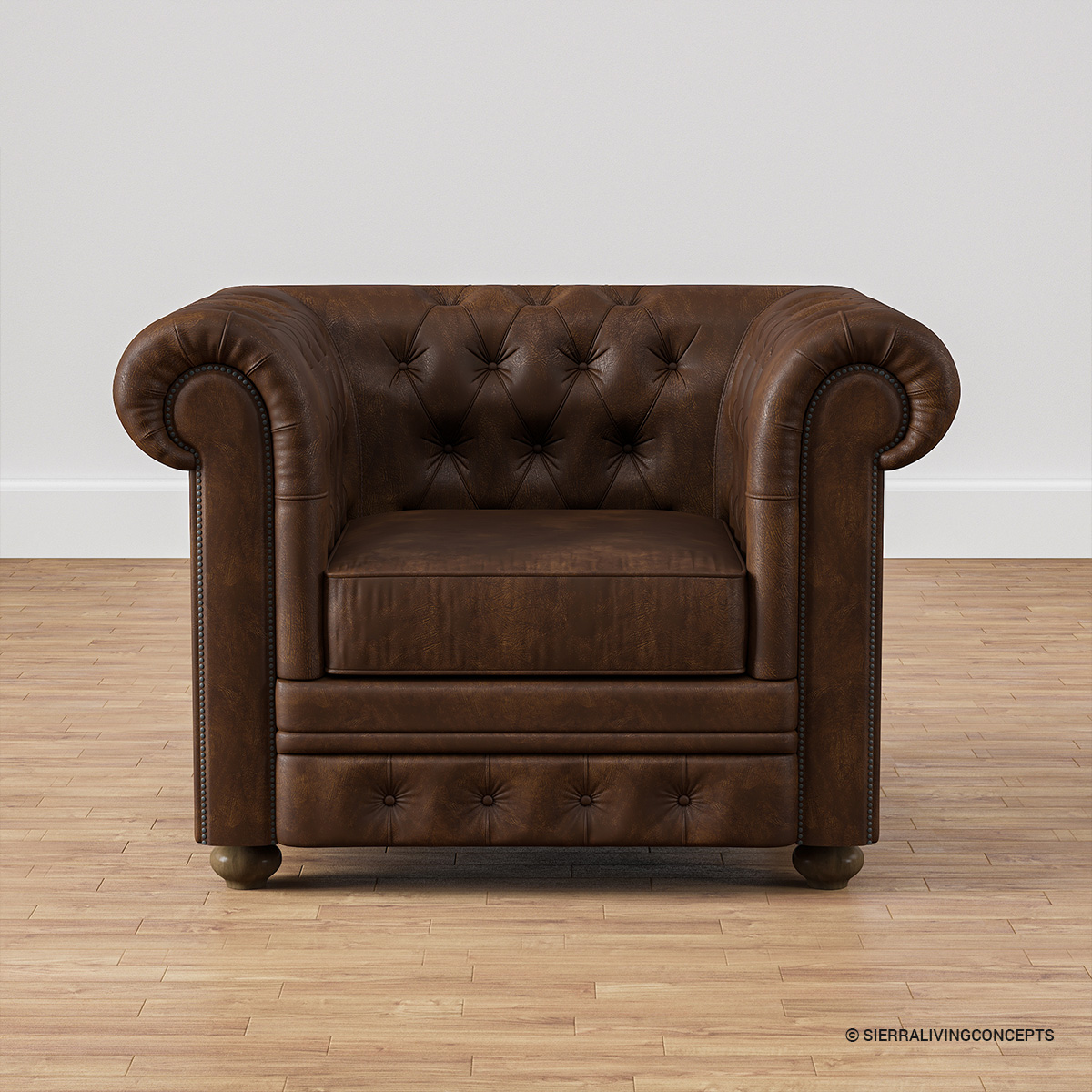 Farnham Single Seater Brown Leather Chesterfield Sofa