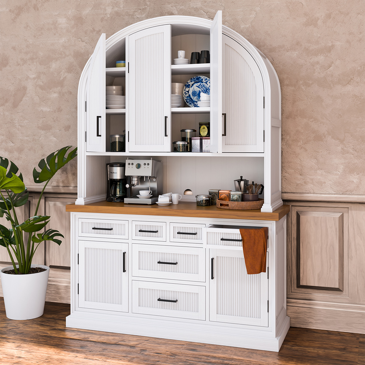 Langford Solid Wood Arched Hutch Cabinet
