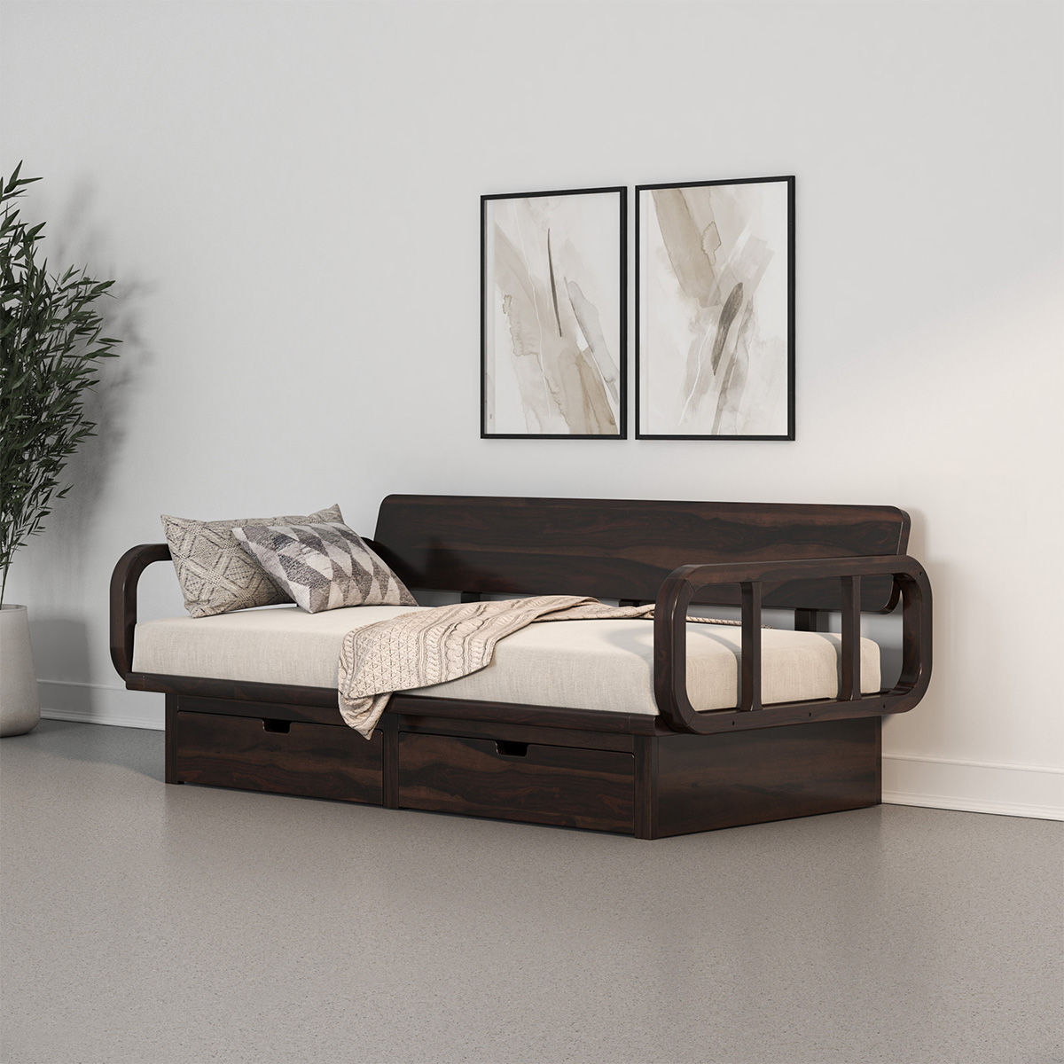 Dieppe Art Deco Solid Wood Daybed with Storage